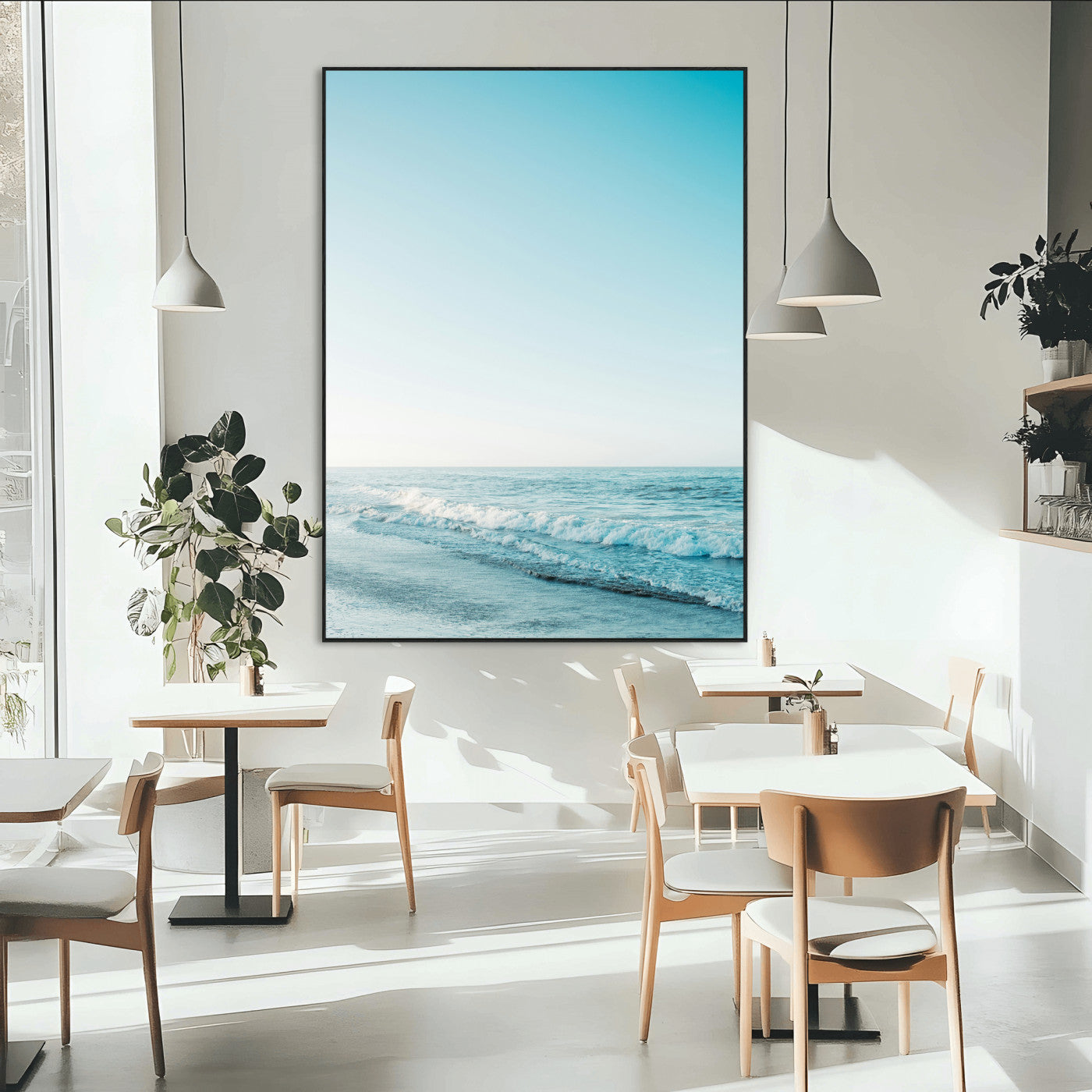 20189712-MGV-CV-24X36-Minimalist Ocean Wall Art Canvas Print, Framed Calm Seascape Art Picture Print, Soft Blue Tones Perfect Coastal Minimalist Decor