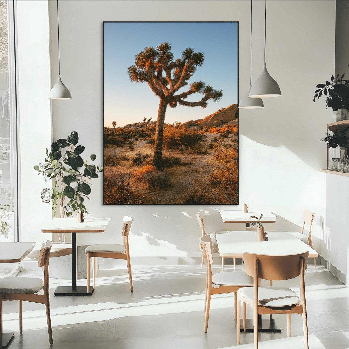 96503558-MGV-CV-24X36-Joshua Tree Wall Art Canvas Print, Framed Desert Sunset Art Picture Print, Golden Hour Light Perfect Southwestern Boho Decor