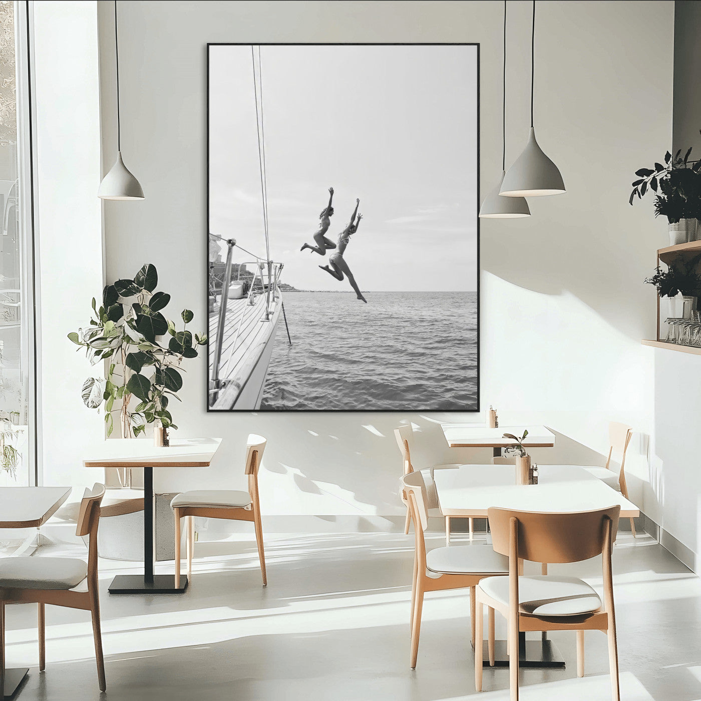 34708932-MGV-CV-24X36-Sailing Adventure Wall Art – Black and White Ocean Jump Canvas Print, Nautical Lifestyle Photography Decor for Living Room,