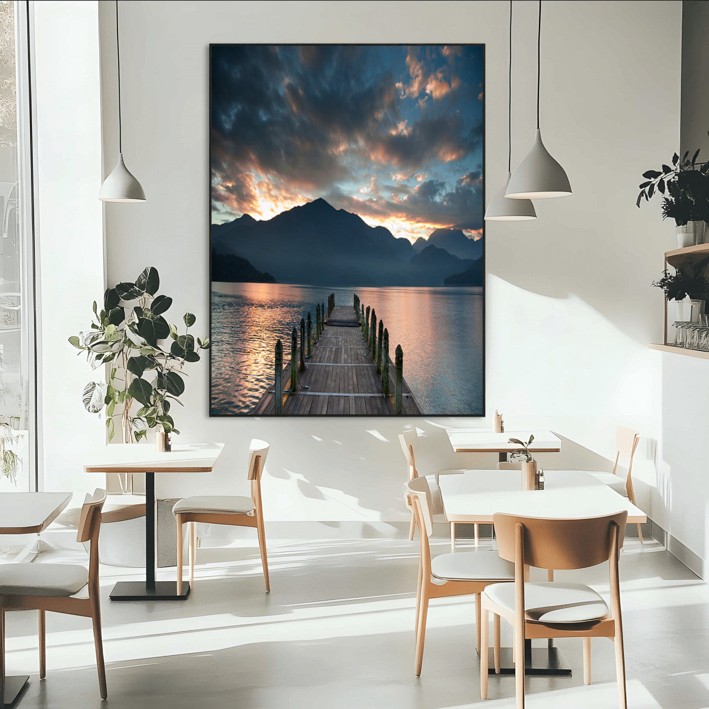 16043-MGV-CV-24X36-Mountain Lake Wall Art Canvas Print, Framed Sunset Reflection Art Picture Print, Calm Horizon Perfect Moody Nature Decor Artwork