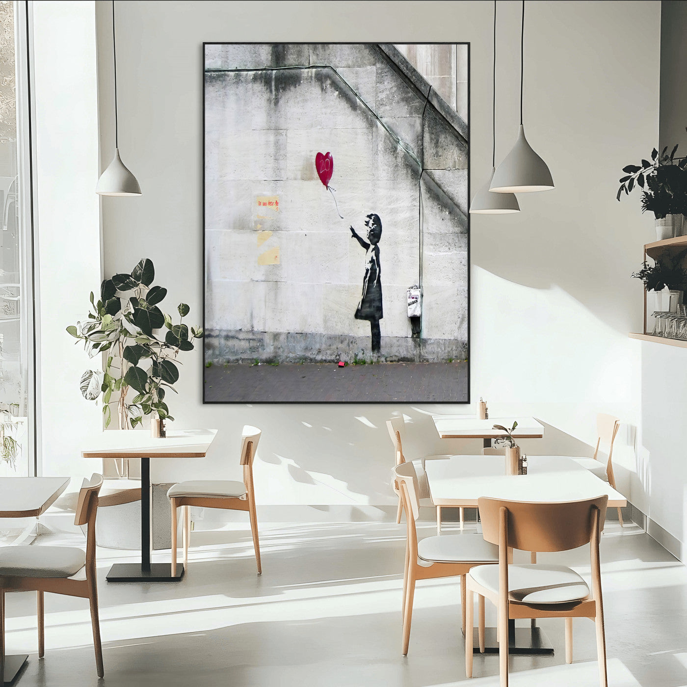 35033-MGV-CV-24X36-Balloon Girl Wall Art Canvas Print, Framed Street Banksy Art Picture Print, Urban Contrast Perfect Minimal Urban Decor Artwork