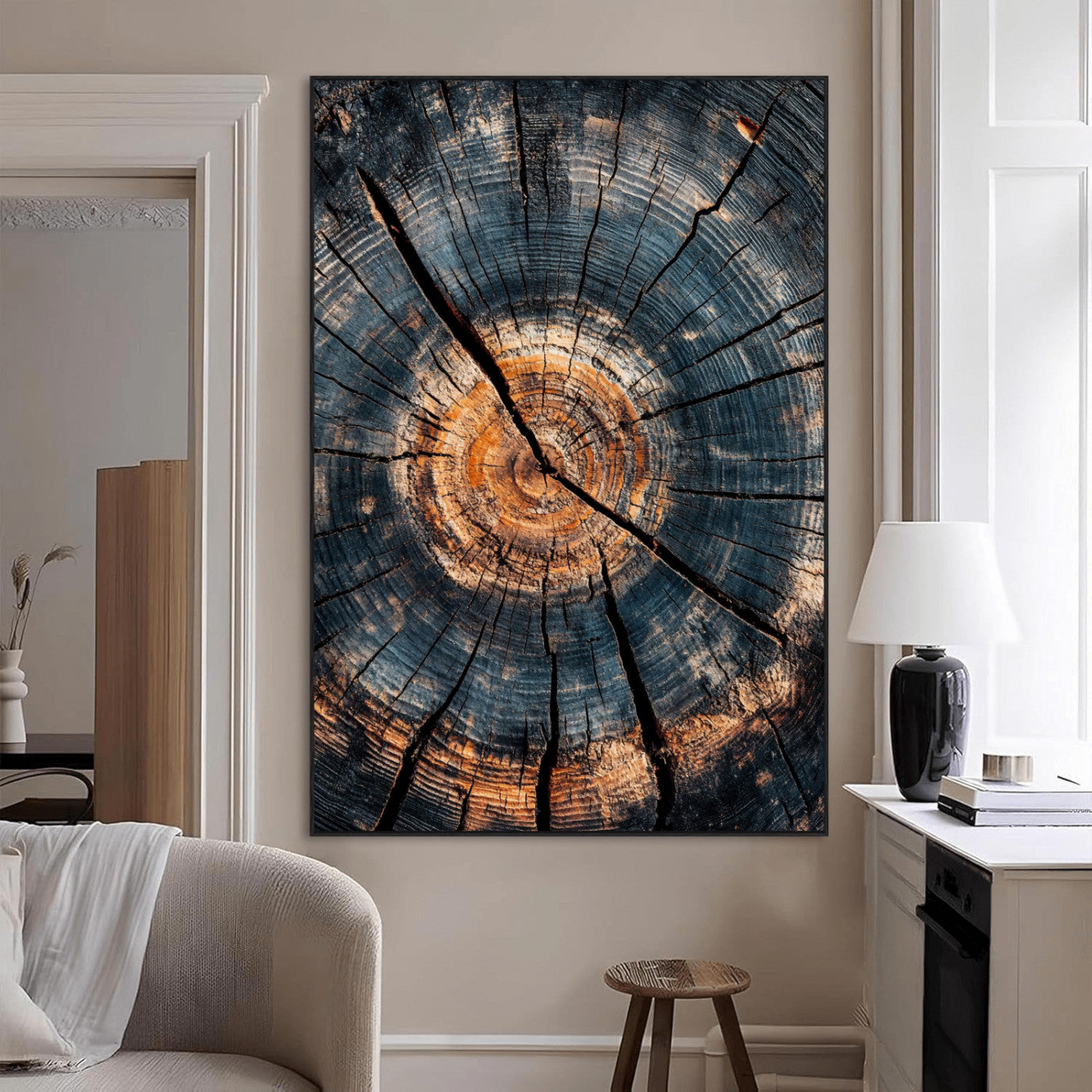 Test-Dikey-MGV-CV-24X36-Wood Tree Ring Wall Art Canvas Print, Framed Abstract Woodland Art Picture Print, Large Wood Stamp Perfect Farmhouse Decor Artwork