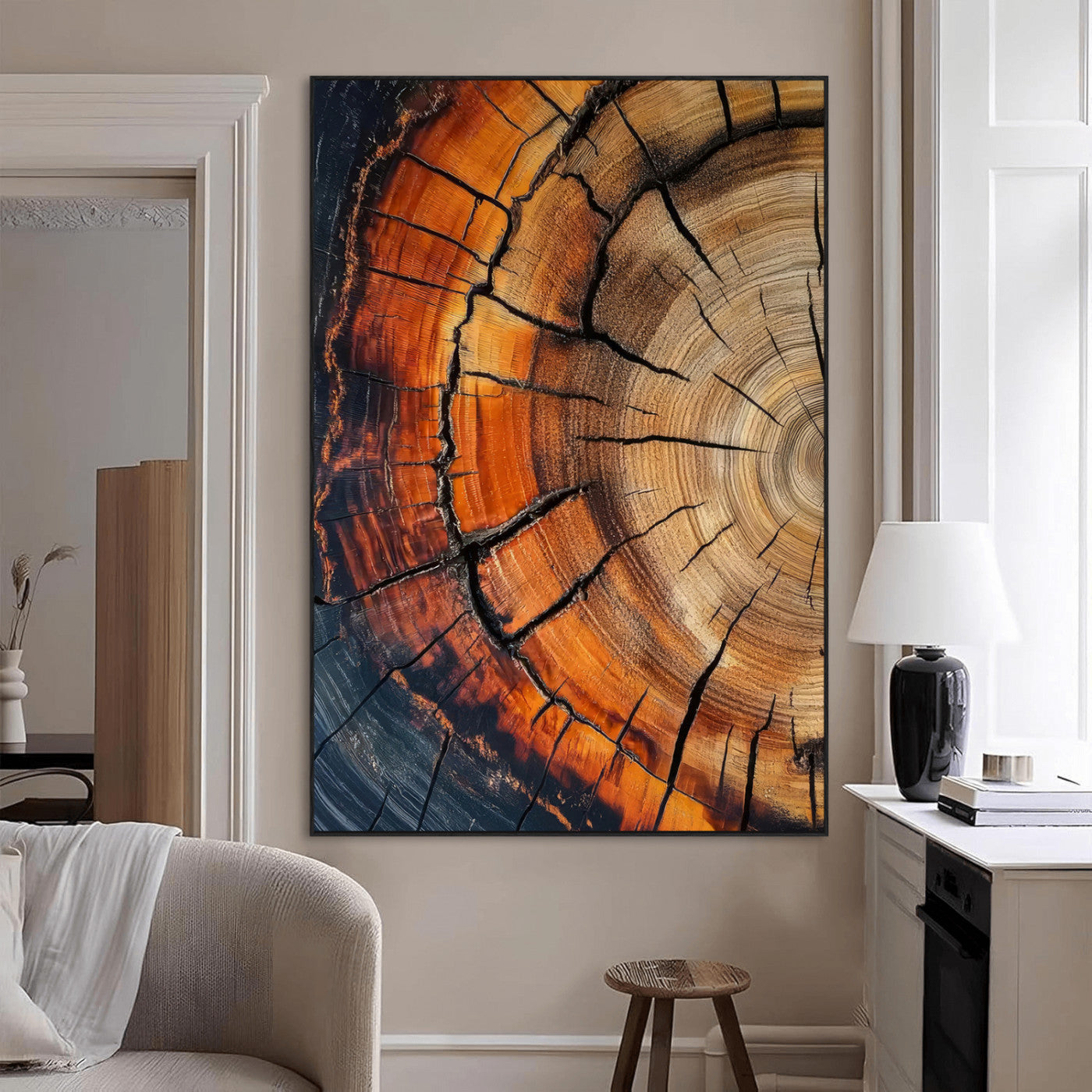 33751185-MGV-CV-24X36-Tree Rings Wall Art Canvas Print, Framed Wood Detail Art Picture Print, Rustic Texture Perfect Rustic Warm Decor Artwork