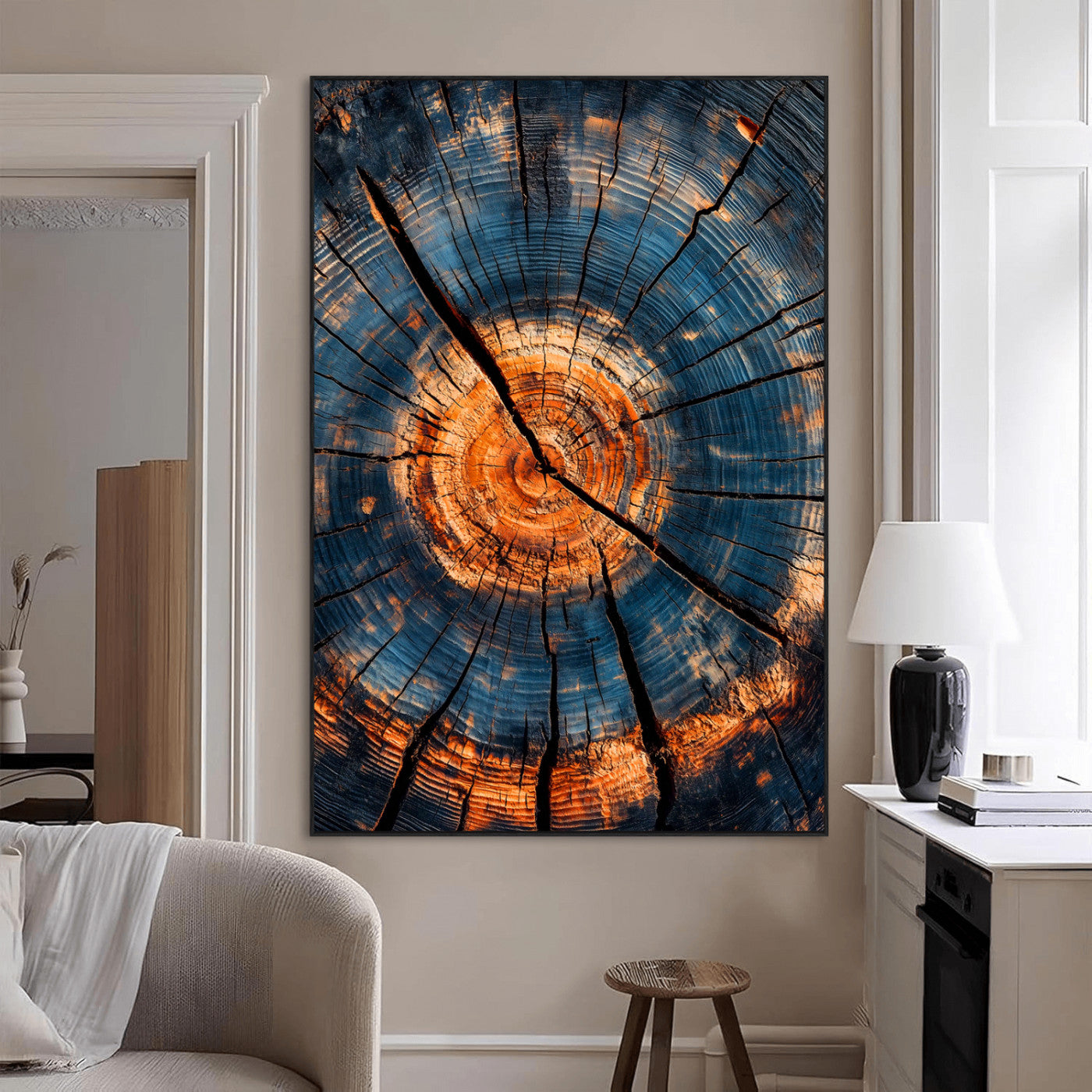 44185164-MGV-CV-24X36-Tree Rings Wall Art Canvas Print, Framed Rustic Texture Art Picture Print, Wood Grain Perfect Rustic Industrial Decor Artwork