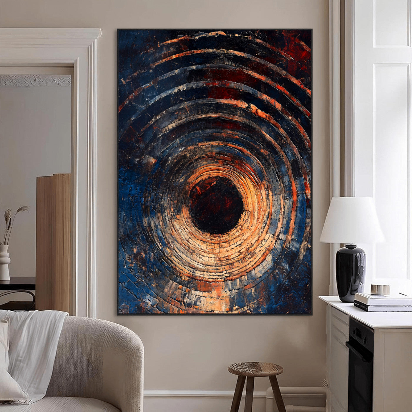 95449028-MGV-CV-24X36-Textured Spiral Wall Art Canvas Print, Framed Abstract Void Art Picture Print, Wooden Vortex Perfect Modern Industrial Decor