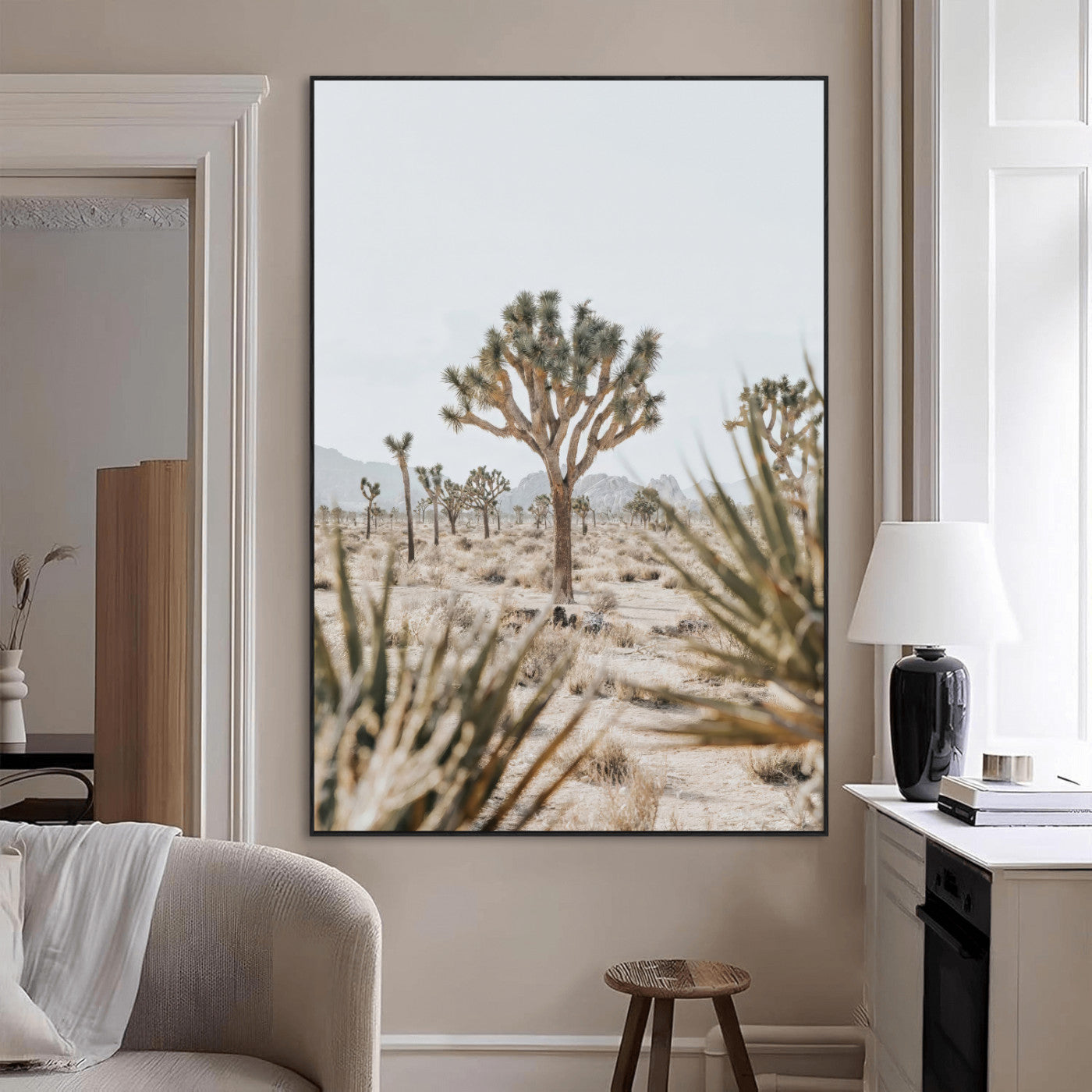 24058625-MGV-CV-24X36-Joshua Tree Wall Art Canvas Print, Framed Earthy Desert Art Picture Print, Neutral Desert Perfect Southwestern Minimalist Decor