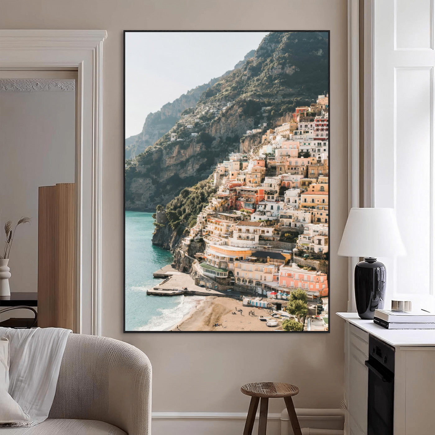 28897019-MGV-CV-24X36-Positano Coastline Wall Art Canvas Print, Framed Amalfi Architecture Art Picture Print, Italian Riviera Perfect Mediterranean