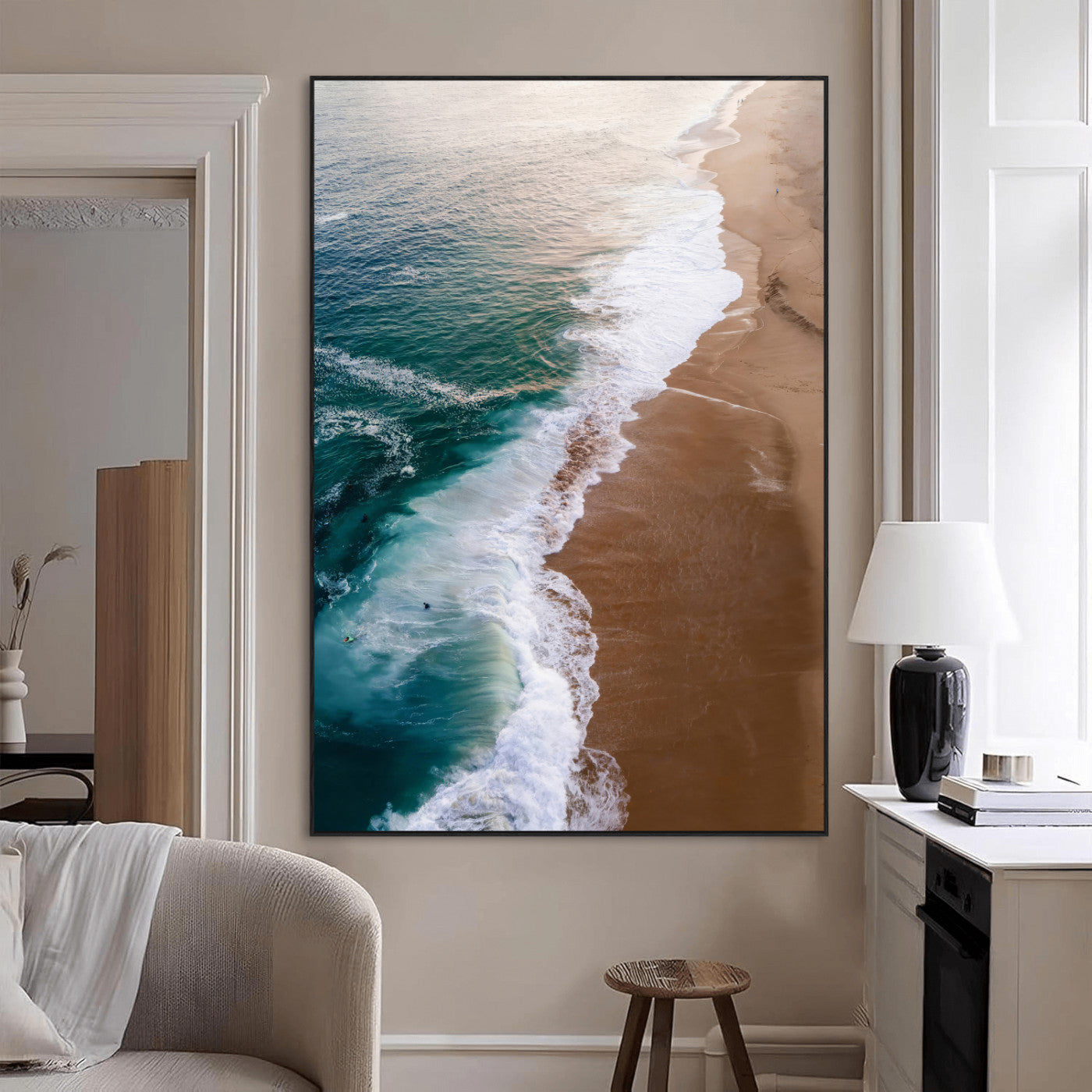 46042804-MGV-CV-24X36-Aerial Beach Wall Art Canvas Print, Framed Coastal Waves Art Picture Print, Turquoise Ocean Perfect Modern Coastal Decor Artwork
