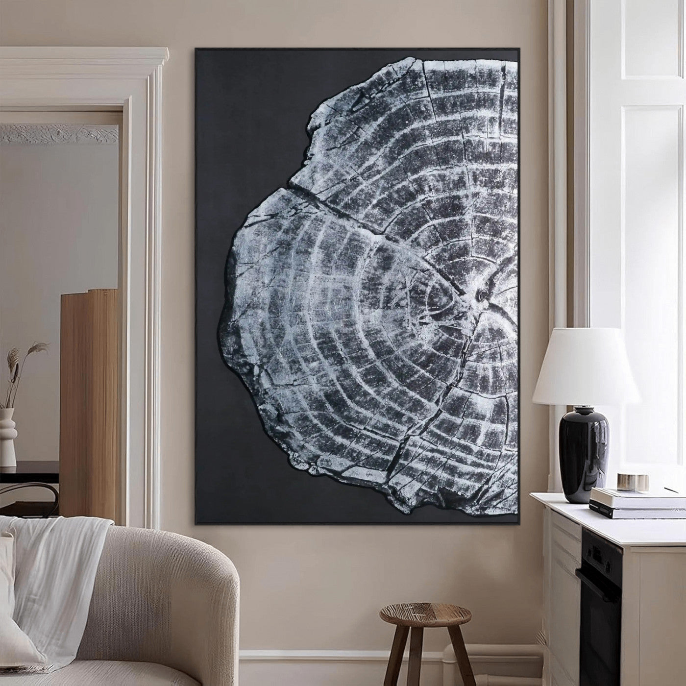 10432121-MGV-CV-24X36-Tree Ring Canvas Wall Art Canvas Print, Framed Rustic Wood Wall Art Picture Print, Botanical Tree Slice Perfect Modern Lodge Decor