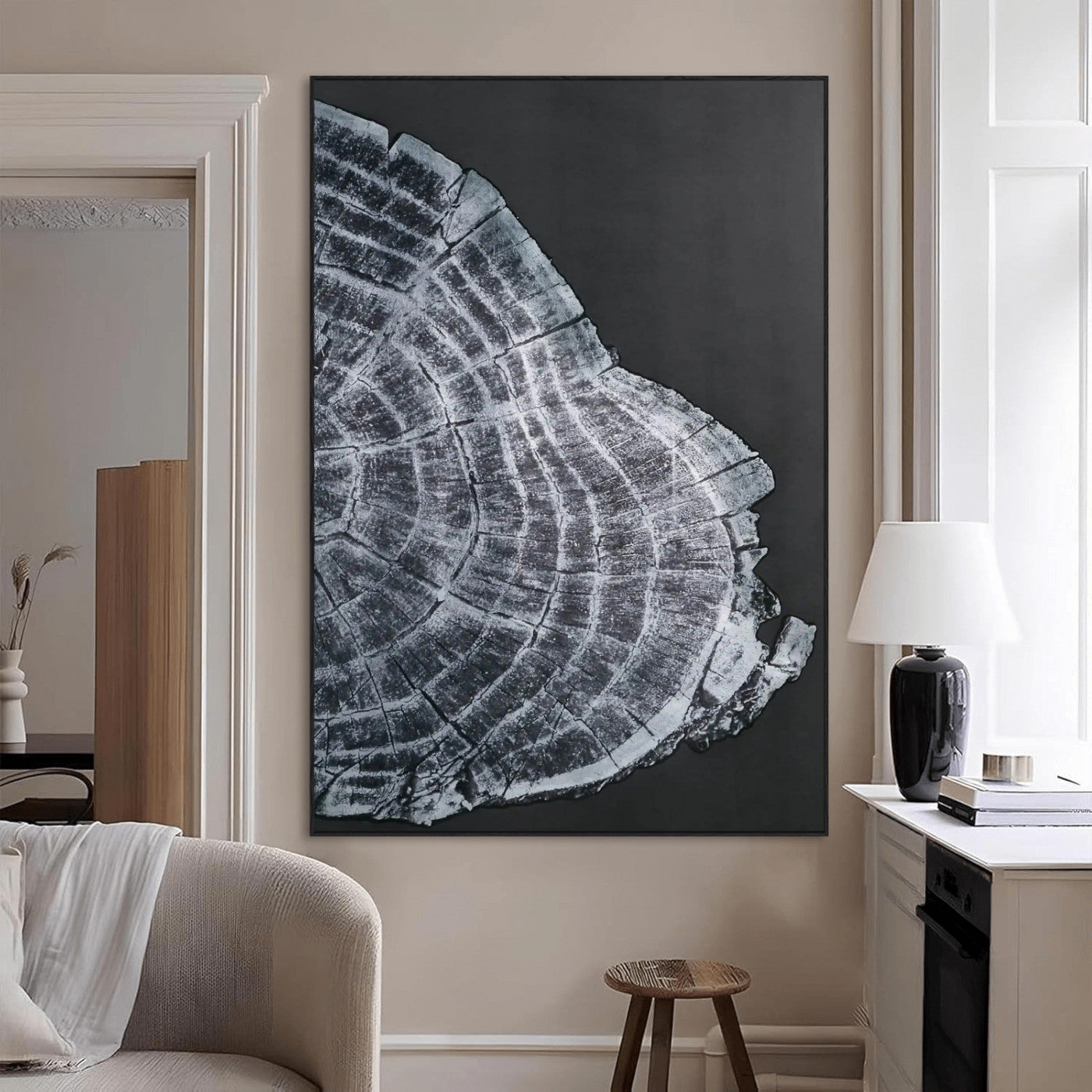 34094020-MGV-CV-24X36-Tree Ring Canvas Wall Art Canvas Print, Framed Modern Rustic Decor Art Picture Print, Botanical Tree Ring Perfect Modern Rustic