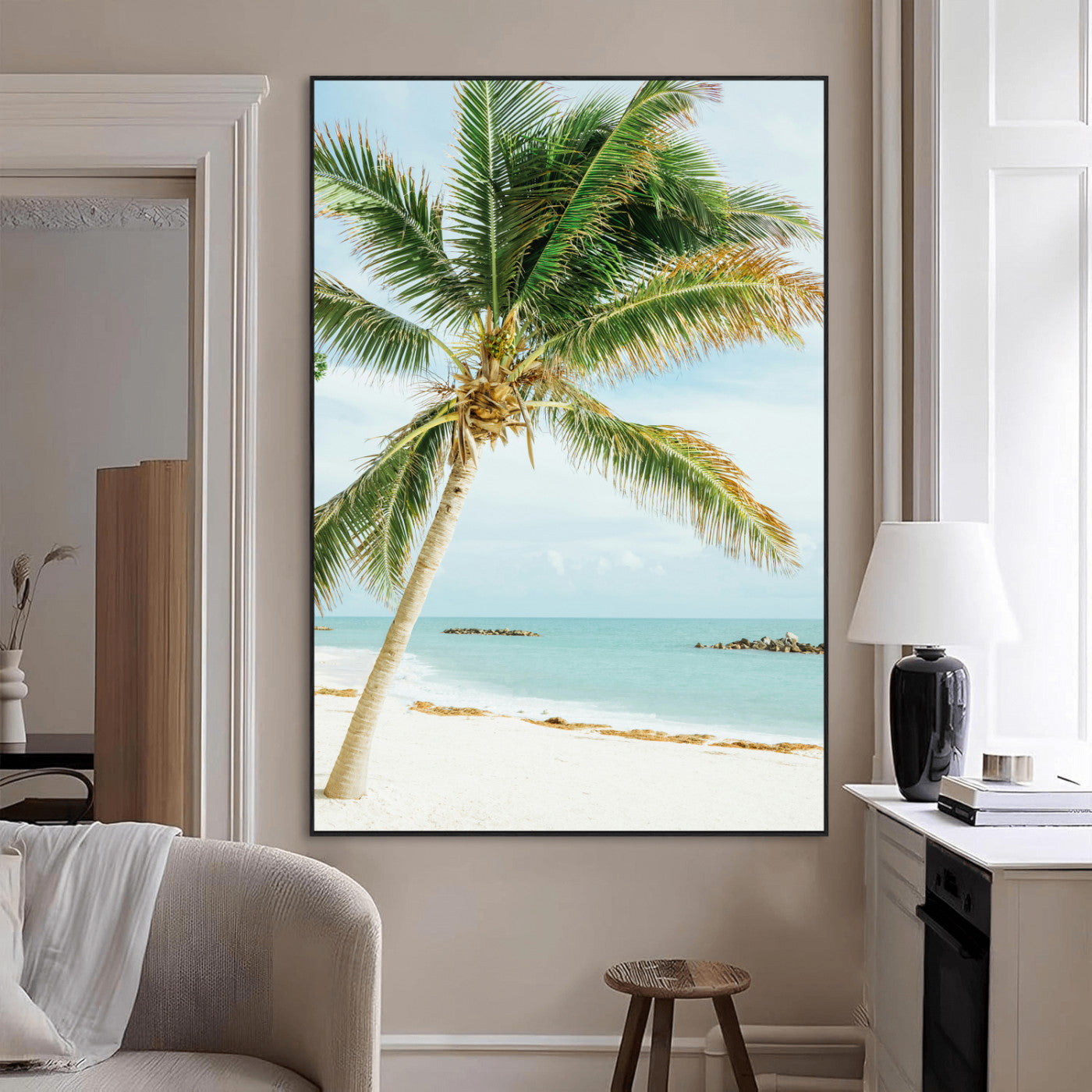 83804429-MGV-CV-24X36-Palm Tree Wall Art Canvas Print, Framed Tropical Beach Art Picture Print, Soft Sand Perfect Tropical Coastal Decor Artwork