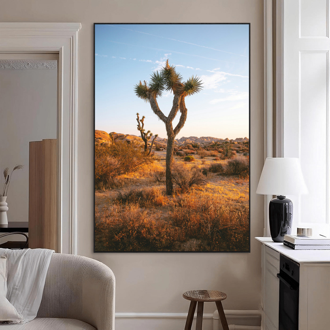 90776393-MGV-CV-24X36-Joshua Tree Wall Art Canvas Print, Framed Golden Hour Desert Art Picture Print, Sunset Glow Perfect Southwestern Boho Decor