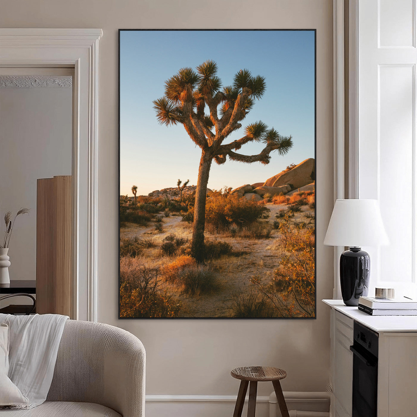 96503558-MGV-CV-24X36-Joshua Tree Wall Art Canvas Print, Framed Desert Sunset Art Picture Print, Golden Hour Light Perfect Southwestern Boho Decor