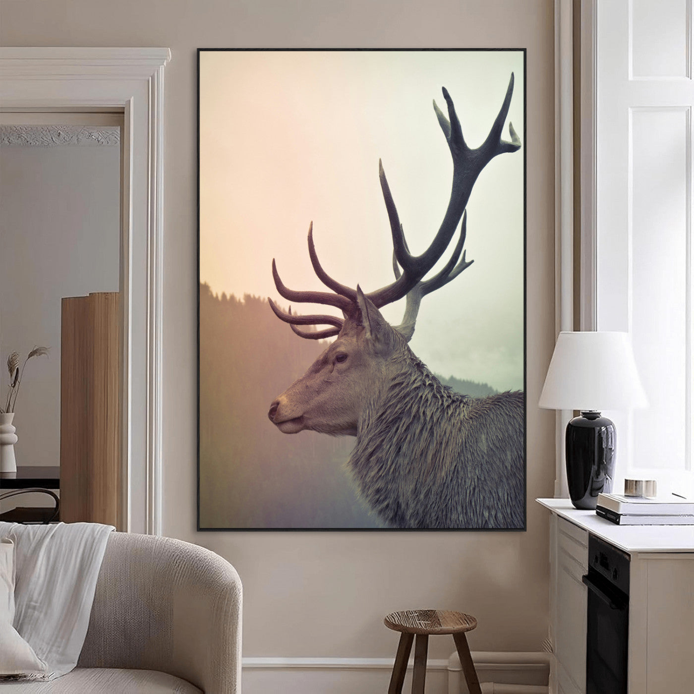 22632976-MGV-CV-24X36-Deer Canvas Print Wall Art Canvas Print, Framed Woodland Animal Decor Art Picture Print, Rustic Lodge Wall Art Perfect Rustic