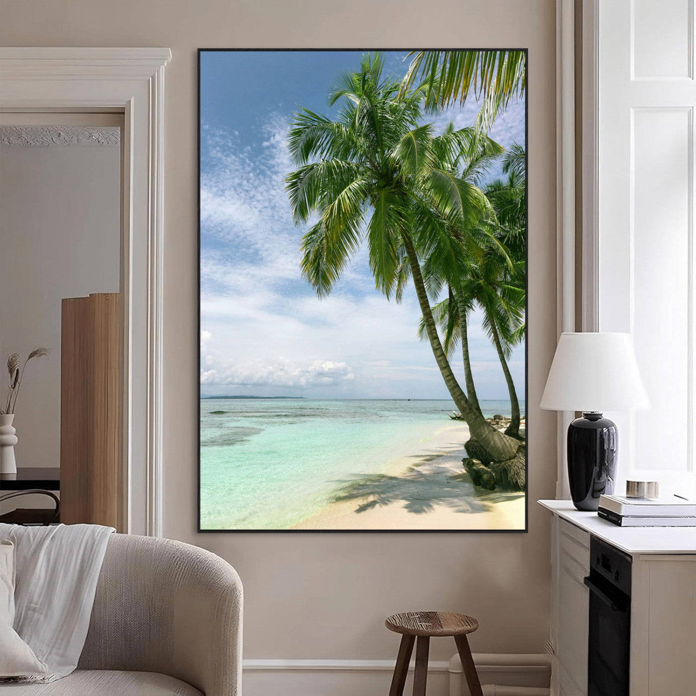 80489589-MGV-CV-24X36-Palm Tree Beach Wall Art – Tropical Paradise Canvas Print with White Sand and Turquoise Ocean, Coastal Photography for Bedroom,