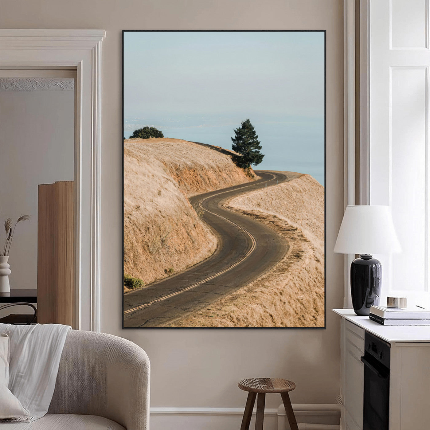 44236608-MGV-CV-24X36-Landscape Wall Art – Winding Road Through Golden Hills Canvas Print, Scenic Nature Photography Decor for Bedroom, Living Room,