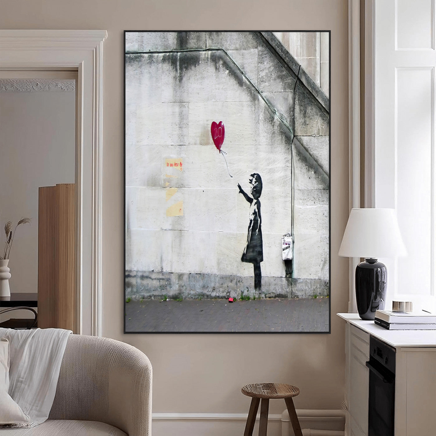 35033-MGV-CV-24X36-Balloon Girl Wall Art Canvas Print, Framed Street Banksy Art Picture Print, Urban Contrast Perfect Minimal Urban Decor Artwork