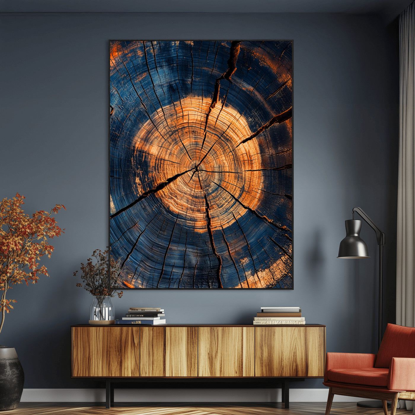 70513247-MGV-CV-24X36-Tree Rings Wall Art Canvas Print, Framed Rustic Texture Art Picture Print, Wood Grain Perfect Rustic Industrial Decor Artwork