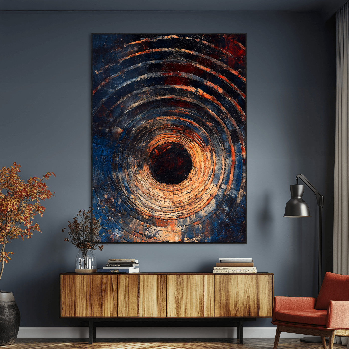 95449028-MGV-CV-24X36-Textured Spiral Wall Art Canvas Print, Framed Abstract Void Art Picture Print, Wooden Vortex Perfect Modern Industrial Decor