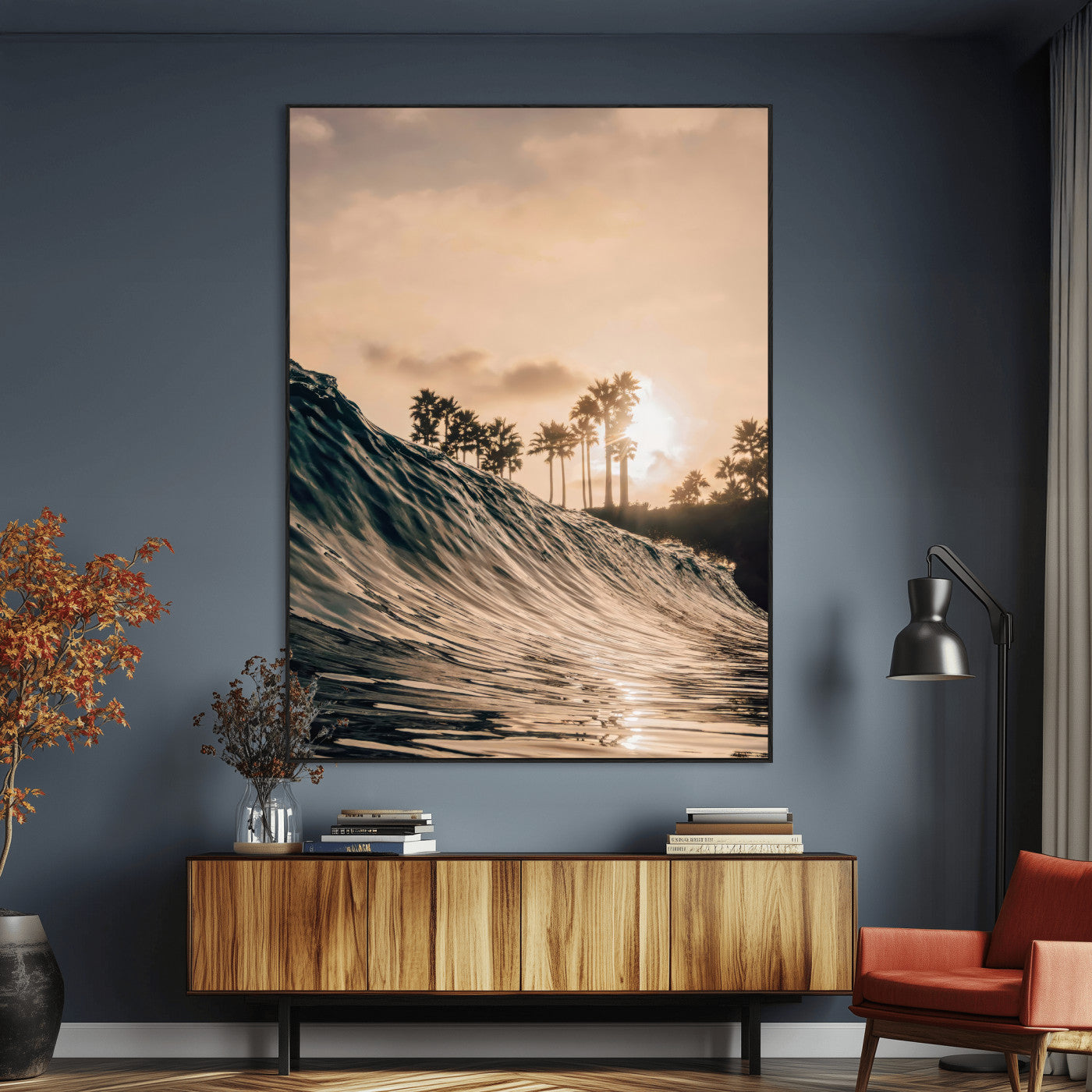 50270635-MGV-CV-24X36-Golden Hour Ocean Wall Art Canvas Print, Framed Beach Sunset Art Picture Print, Palm Trees Perfect Tropical Coastal Decor Artwork