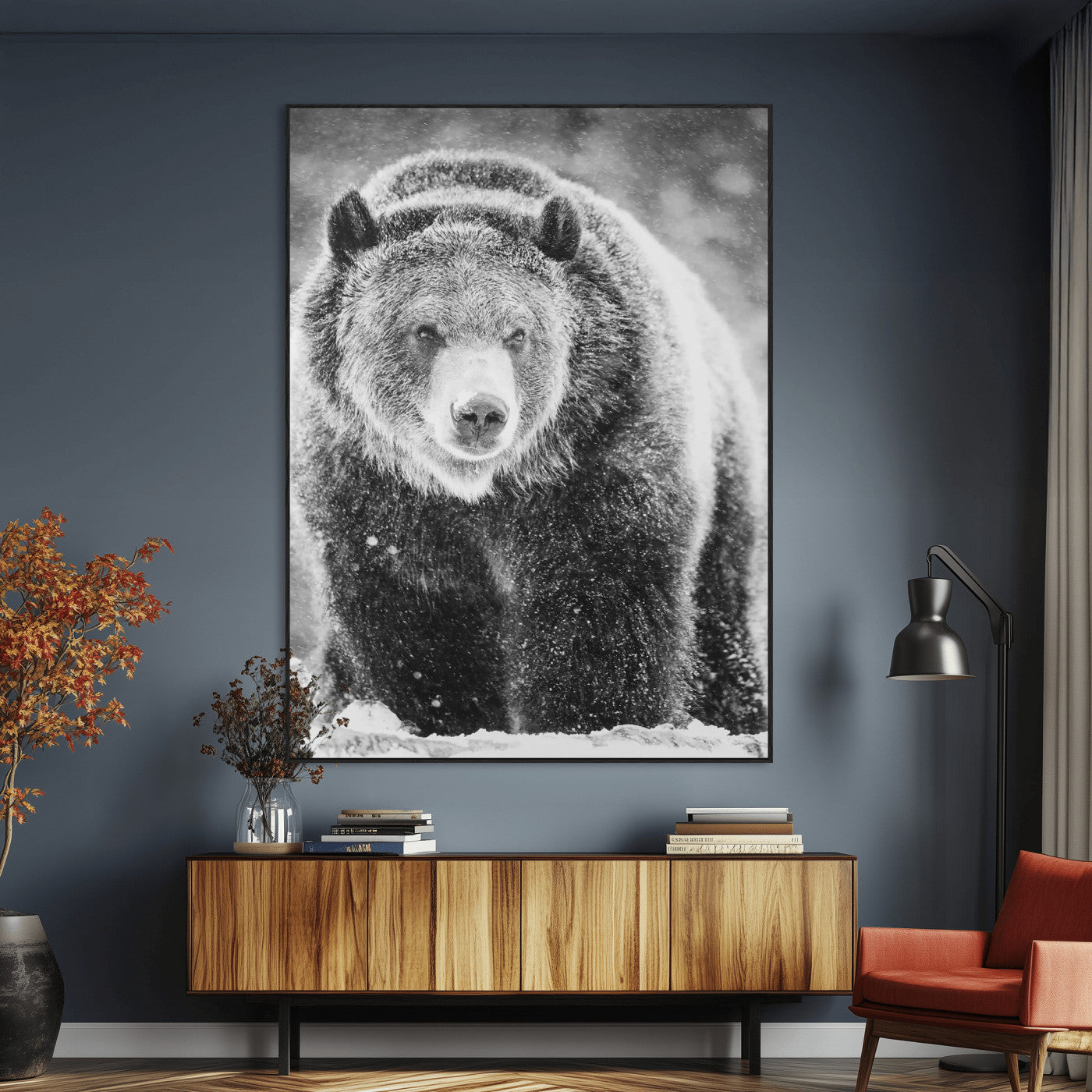 98050634-MGV-CV-24X36-Bison Portrait Wall Art Canvas Print, Framed Rustic Wall Accent Art Picture Print, Lodge Style Perfect Rustic Lodge Decor Artwork