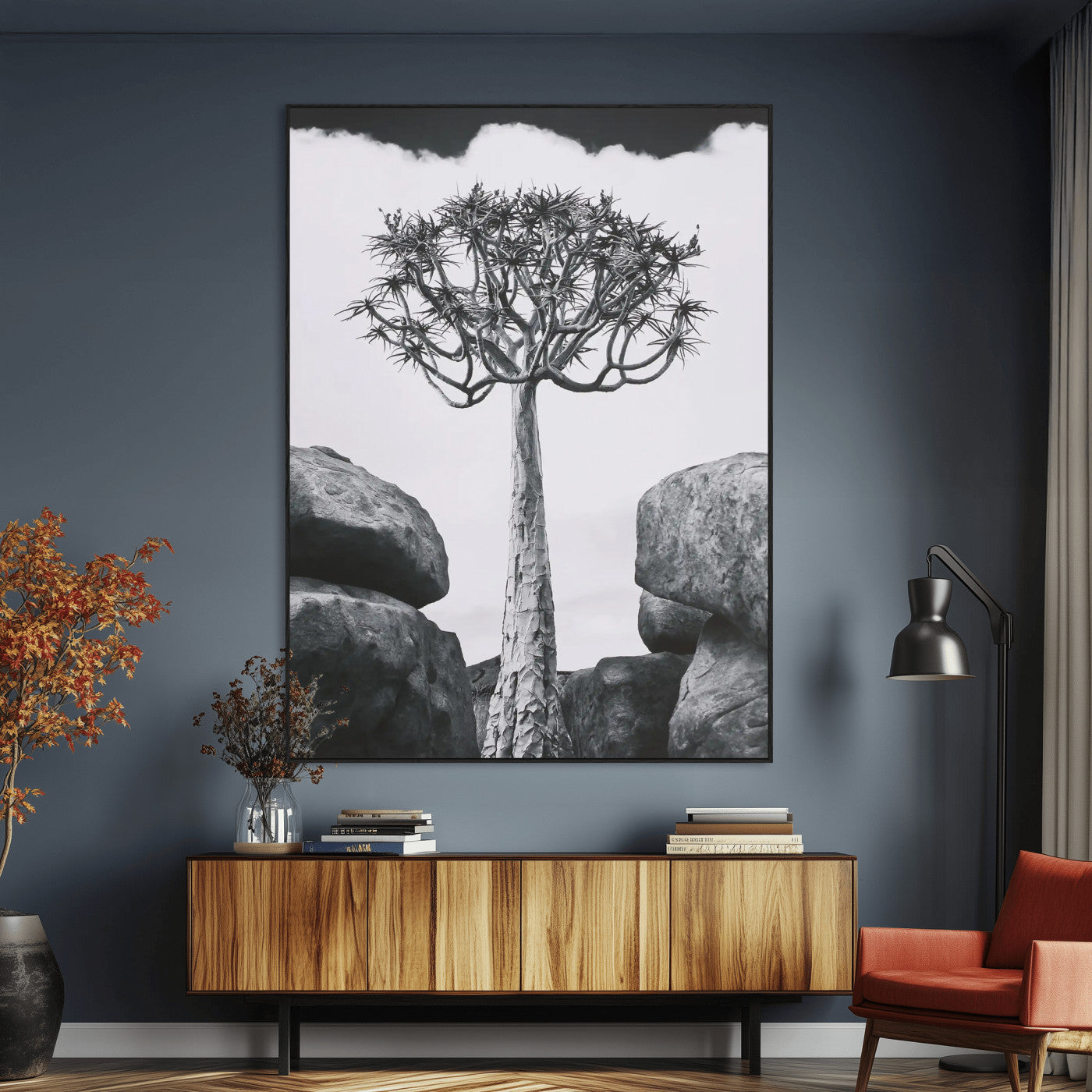 60628080-MGV-CV-24X36-Bold Tree Silhouette Wall Art Canvas Print, Framed Sculptural Tree Shape Art Picture Print, Desert Tree Perfect Modern Desert