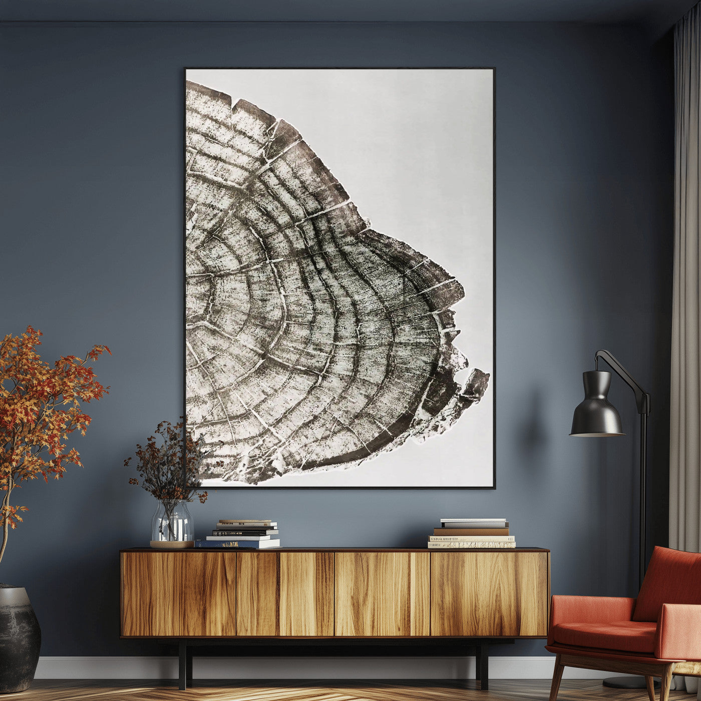 57798204-MGV-CV-24X36-Botanical Tree Ring Wall Art Canvas Print, Framed Earth Tones Art Picture Print, Tree Ring Canvas Perfect Scandinavian Minimalist