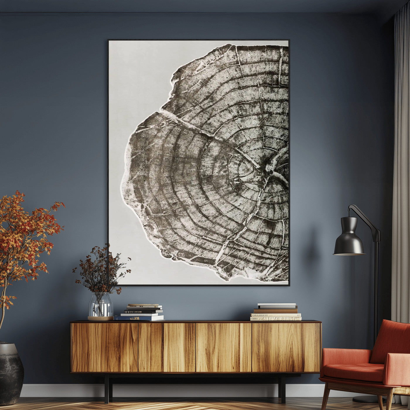 11167473-MGV-CV-24X36-Rustic Wall Decor Wall Art Canvas Print, Framed Modern Lodge Style Art Picture Print, Neutral Wood Slice Perfect Scandinavian