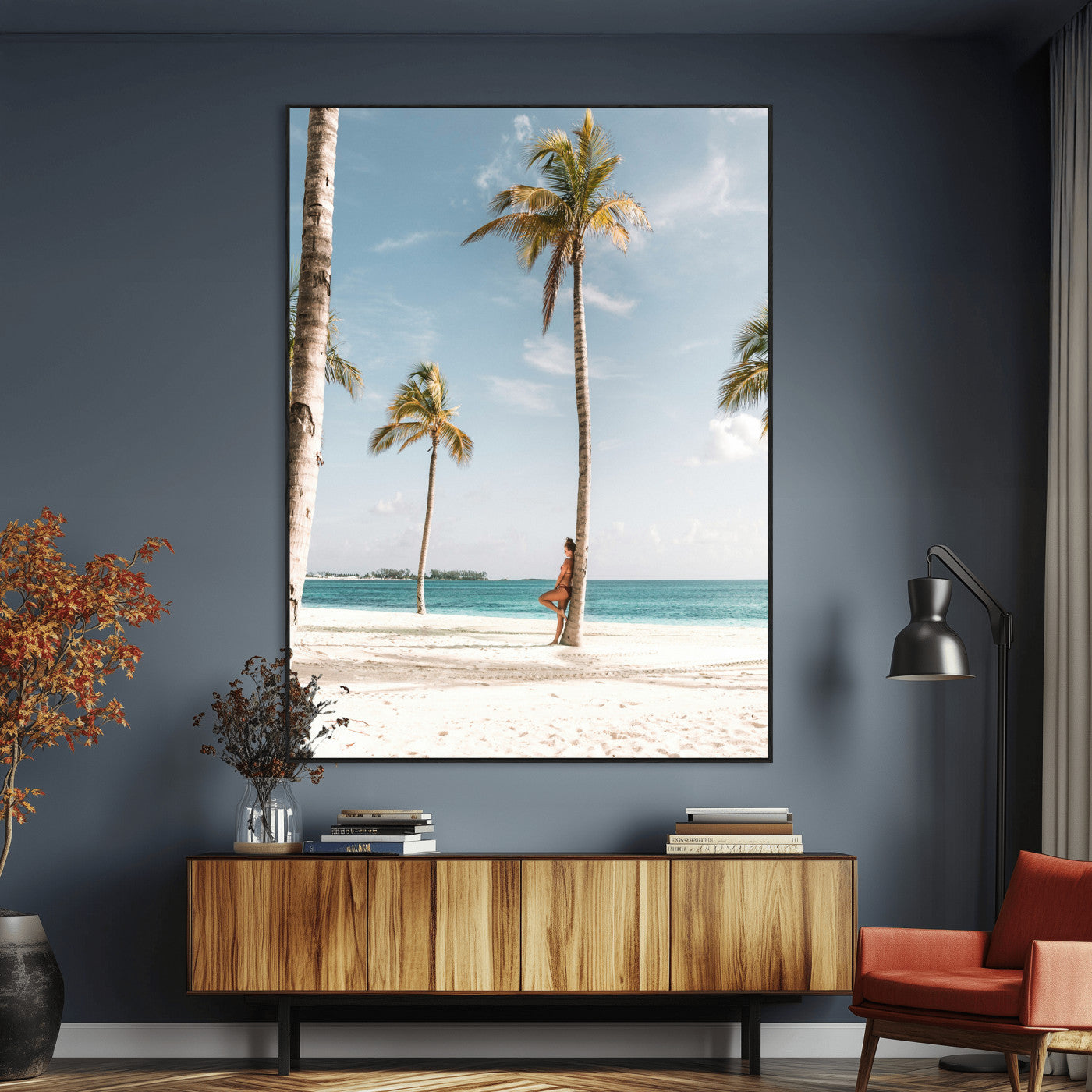 27750035-MGV-CV-24X36-Tropical Beach Scene Wall Art Canvas Print, Framed Palm Tree Photography Art Picture Print, Island Paradise Decor Perfect Coastal