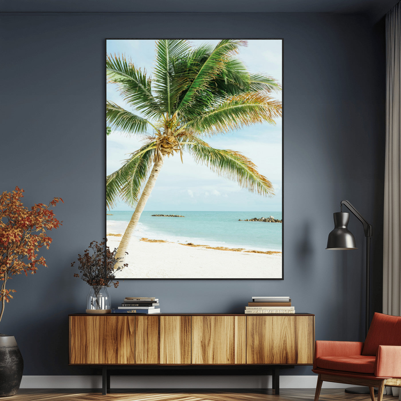 83804429-MGV-CV-24X36-Palm Tree Wall Art Canvas Print, Framed Tropical Beach Art Picture Print, Soft Sand Perfect Tropical Coastal Decor Artwork