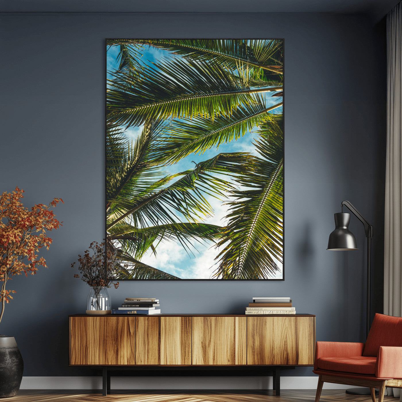 31086560-MGV-CV-24X36-Palm Leaves Wall Art Canvas Print, Framed Tropical Vibes Art Picture Print, Green Foliage Perfect Tropical Boho Decor Artwork