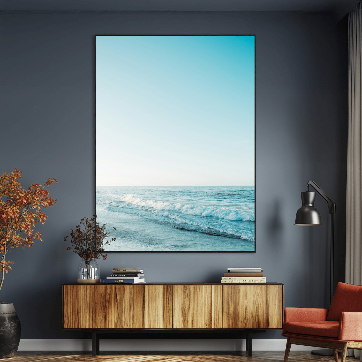 20189712-MGV-CV-24X36-Minimalist Ocean Wall Art Canvas Print, Framed Calm Seascape Art Picture Print, Soft Blue Tones Perfect Coastal Minimalist Decor