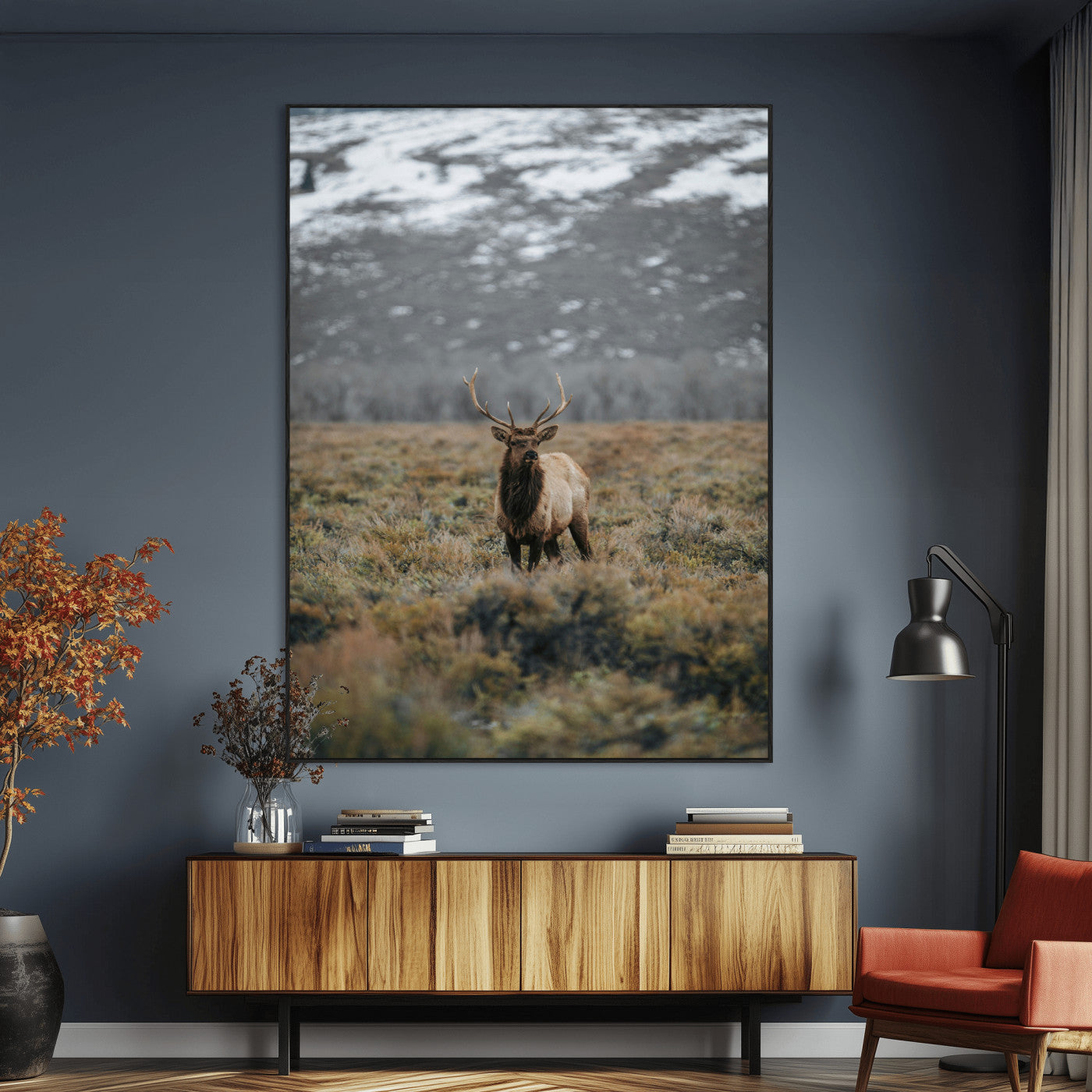 80105083-MGV-CV-24X36-Wild Elk Wall Art Canvas Print, Framed Mountain Wilderness Art Picture Print, Majestic Animal Perfect Rustic Lodge Decor Artwork