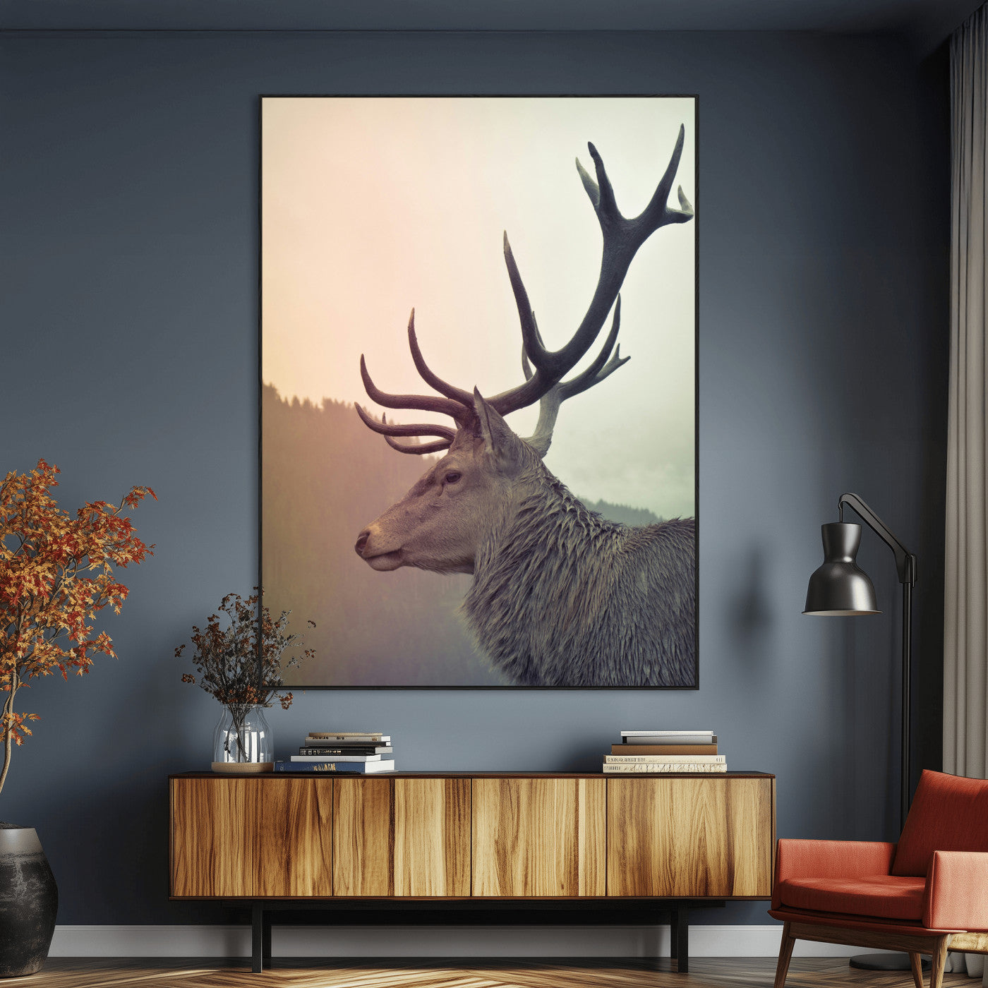 22632976-MGV-CV-24X36-Deer Canvas Print Wall Art Canvas Print, Framed Woodland Animal Decor Art Picture Print, Rustic Lodge Wall Art Perfect Rustic