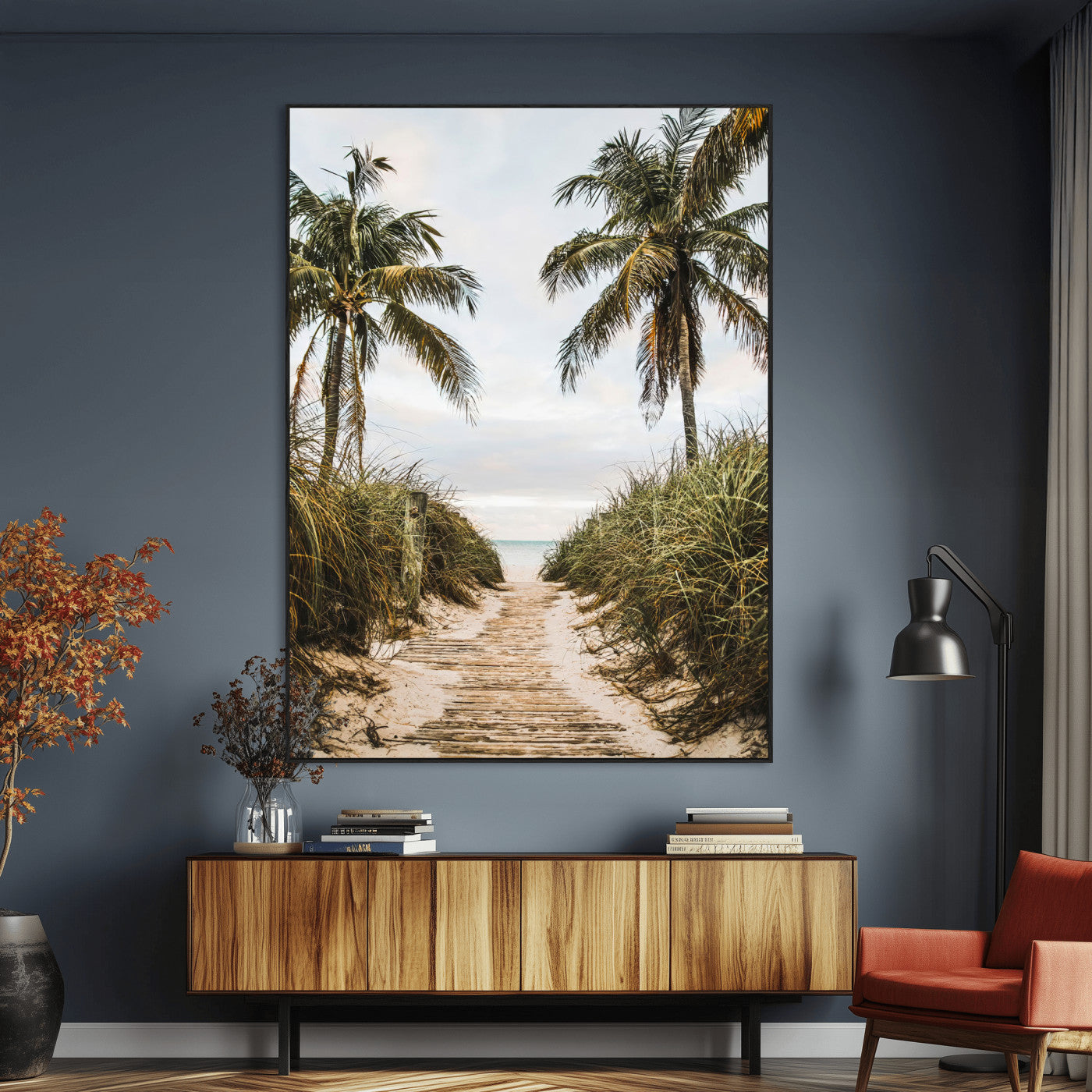 53859552-MGV-CV-24X36-Tropical Beach Wall Art – Palm Tree Pathway Canvas Print, Coastal Paradise Photography Decor for Living Room, Bedroom, Office,