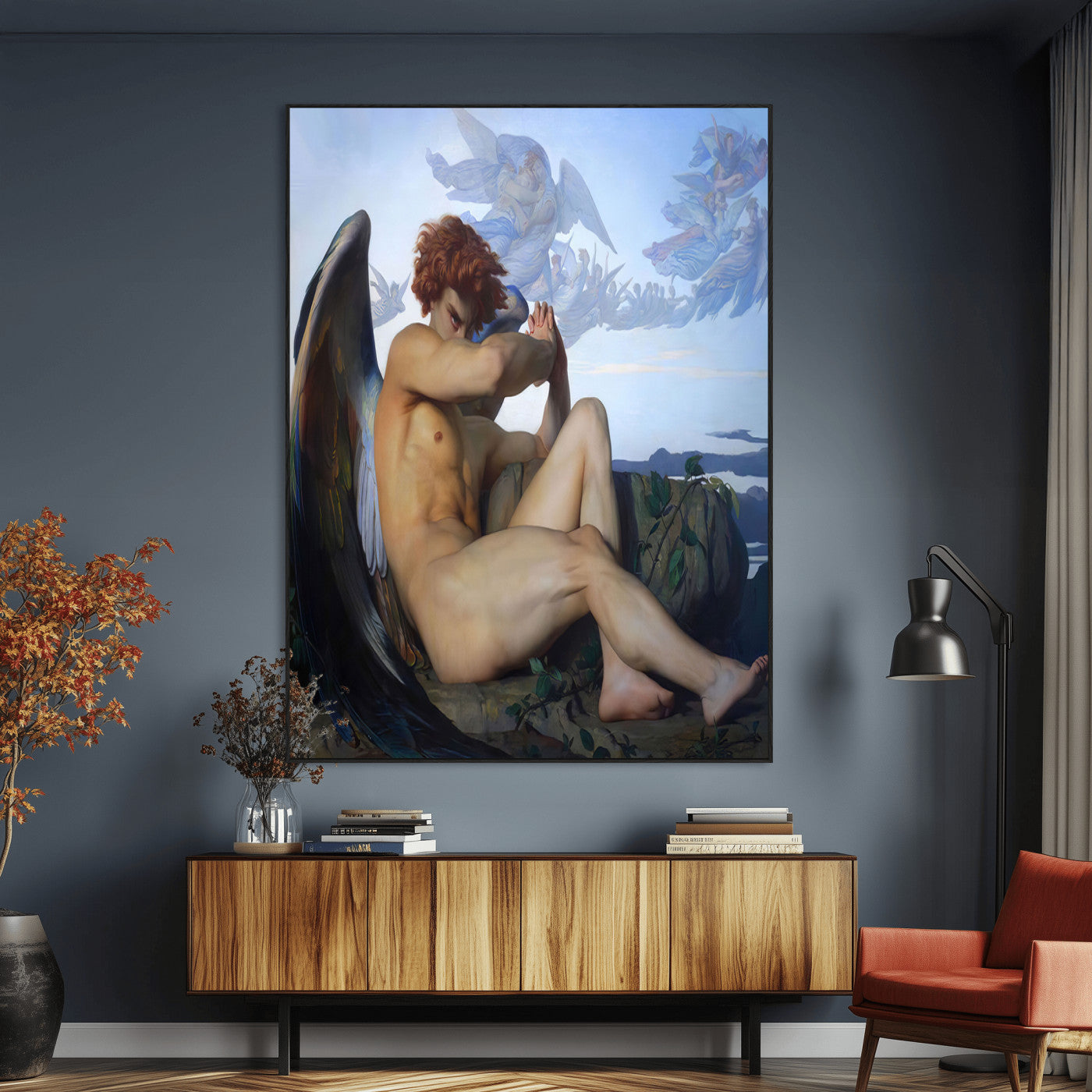 99738-MGV-CV-24X36-Fallen Angel Wall Art Canvas Print, Framed Classical Nude Art Picture Print, Renaissance Style Perfect Classical Moody Decor