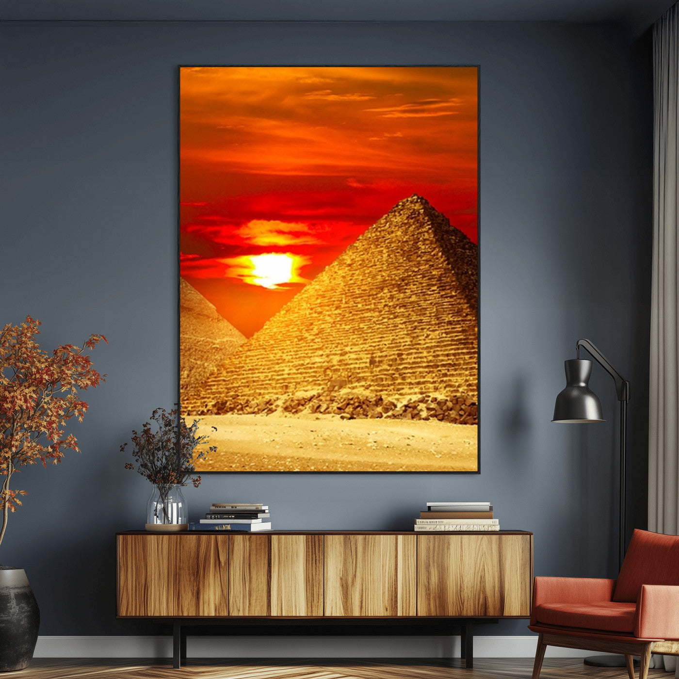 13047-MGV-CV-24X36-Pyramids Giza Wall Art – Golden Sunset Egypt Canvas Print, Ancient World Landmark Photography Decor for Living Room, Office, Study