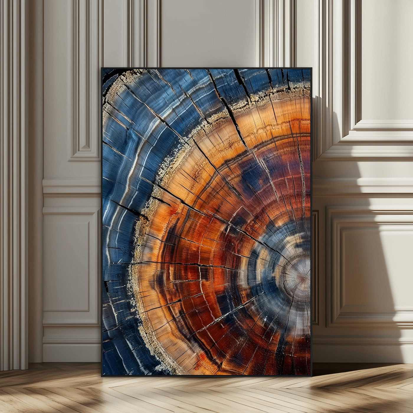 38379387-MGV-CV-24X36-Tree Rings Wall Art Canvas Print, Framed Wood Texture Art Picture Print, Blue Grain Perfect Earthy Modern Decor Artwork