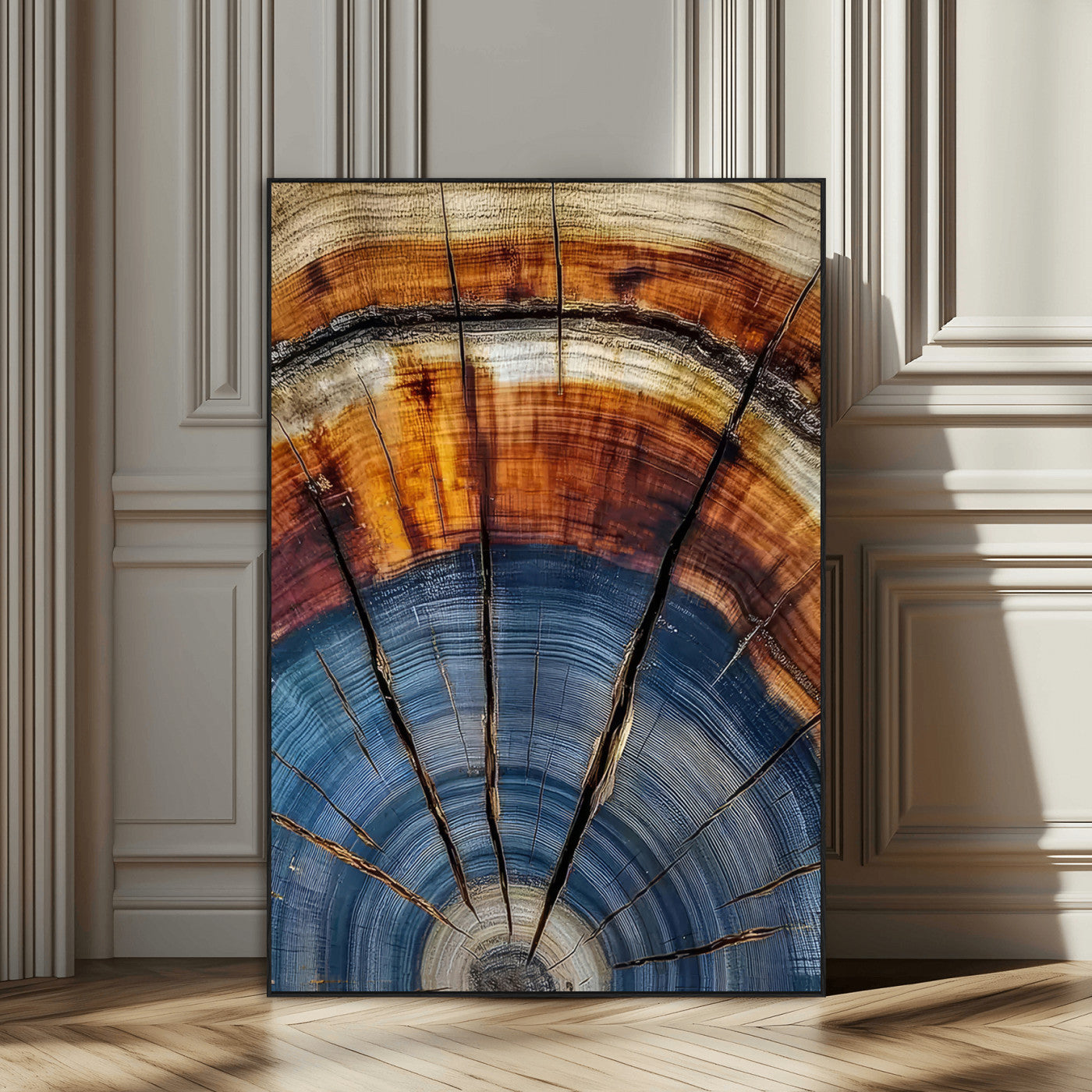 47703729-MGV-CV-24X36-Tree Rings Wall Art Canvas Print, Framed Wood Texture Art Picture Print, Blue Grain Perfect Rustic Modern Decor Artwork