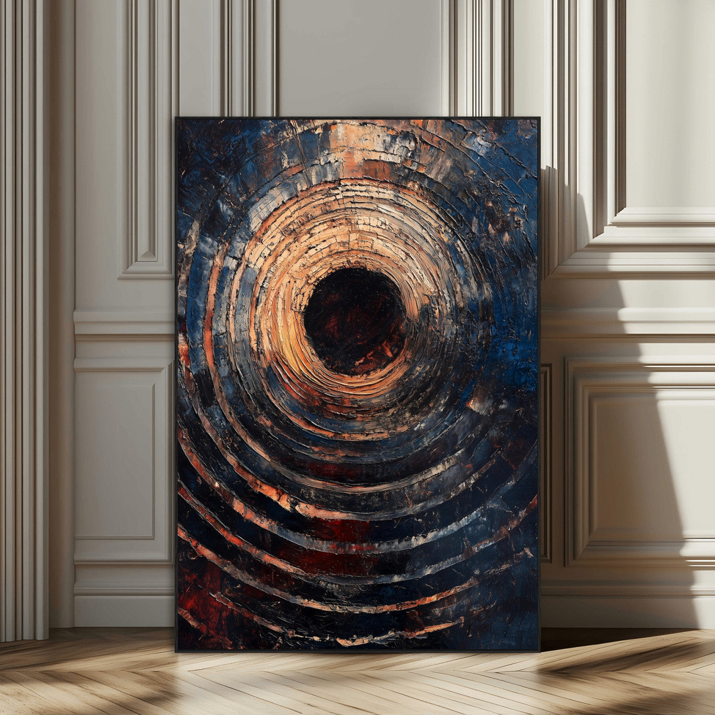 77401573-SEG-FC-51X34_Oversize_Oversize-Textured Spiral Wall Art Canvas Print, Framed Abstract Void Art Picture Print, Wooden Vortex Perfect Modern Industrial Decor