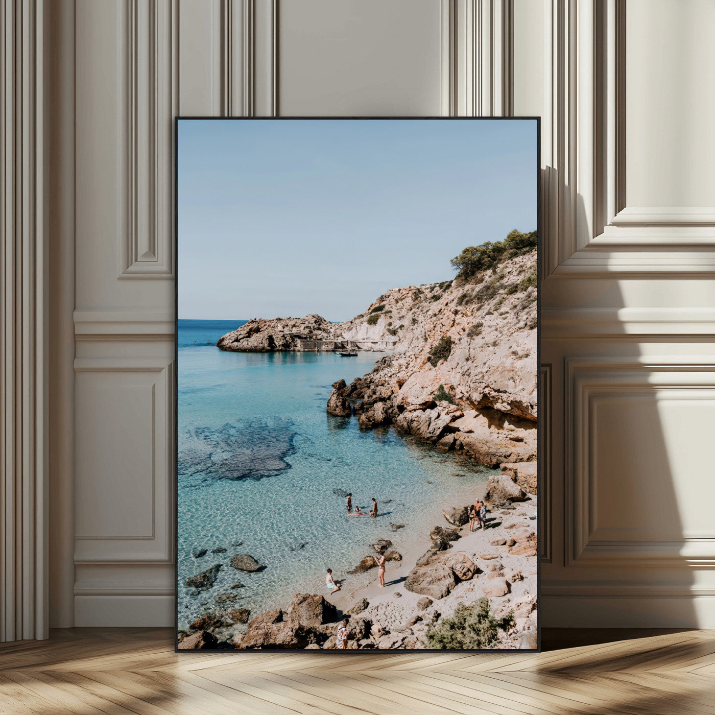97854283-MGV-CV-24X36-Turquoise Cove Wall Art Canvas Print, Framed Ibiza Beach Art Picture Print, Mediterranean Shore Perfect Boho Coastal Decor Artwork