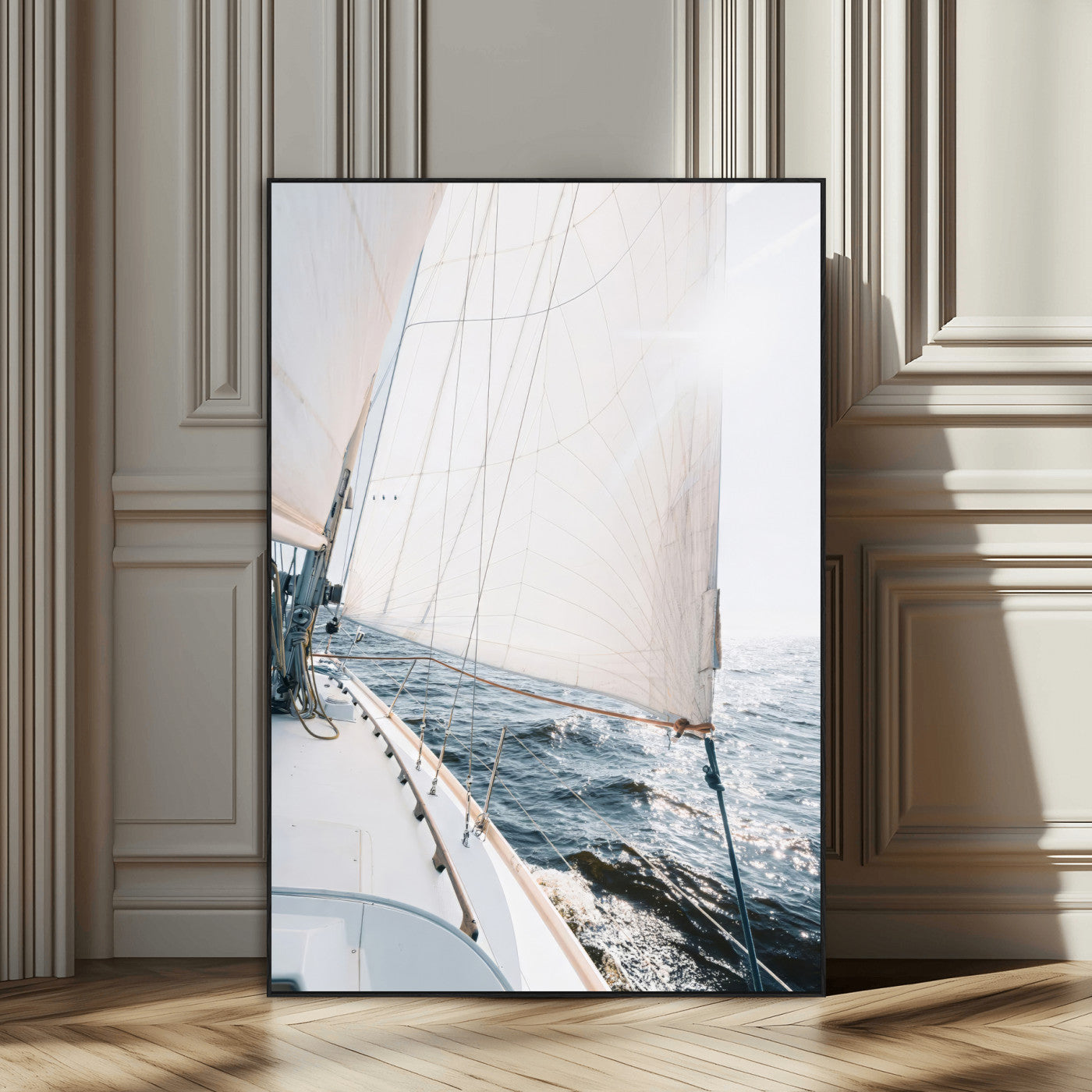 95570785-MGV-CV-24X36-Sailing Boat Wall Art Canvas Print, Framed Bright Nautical Art Picture Print, Sailing Sea Perfect Coastal Minimalist Decor Artwork