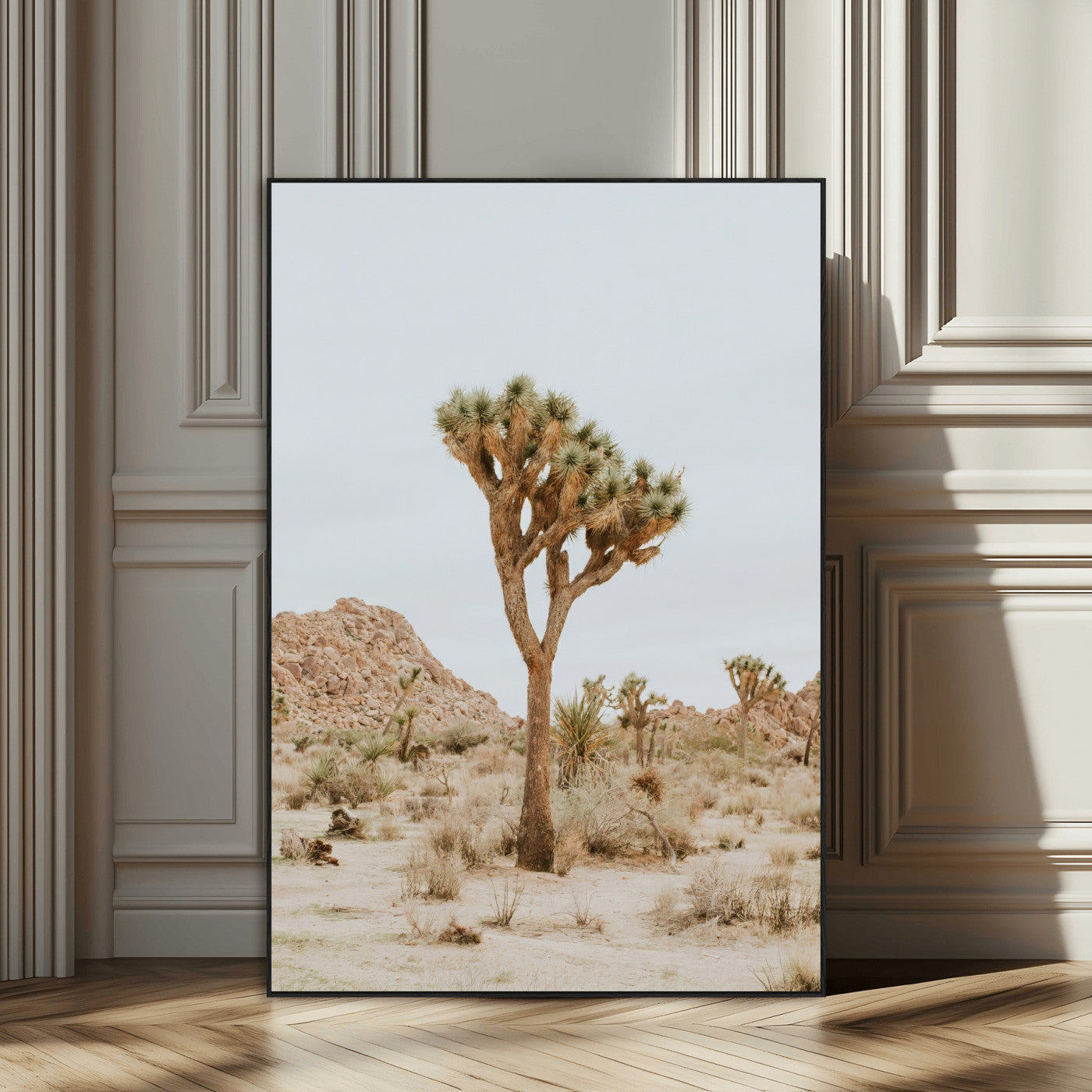 80210318-MGV-CV-24X36-Joshua Tree Wall Art Canvas Print, Framed Desert Minimalism Art Picture Print, Neutral Earth Tones Perfect Southwestern Minimalist