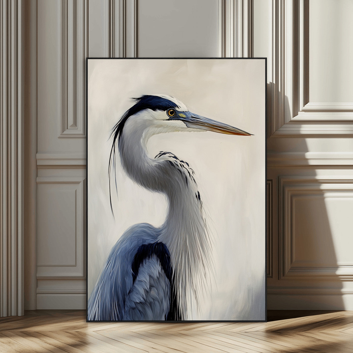 79581184-MGV-CV-24X36-Blue Heron Wall Art Canvas Print, Framed Elegant Wildlife Art Picture Print, Minimalist Bird Theme Perfect Coastal Minimalist