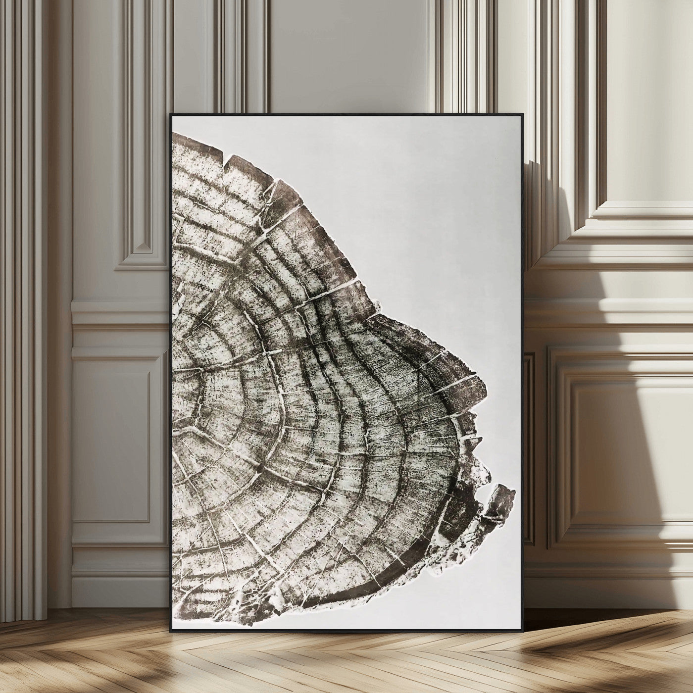 57798204-SEG-FC-51X34_Oversize_Oversize-Botanical Tree Ring Wall Art Canvas Print, Framed Earth Tones Art Picture Print, Tree Ring Canvas Perfect Scandinavian Minimalist