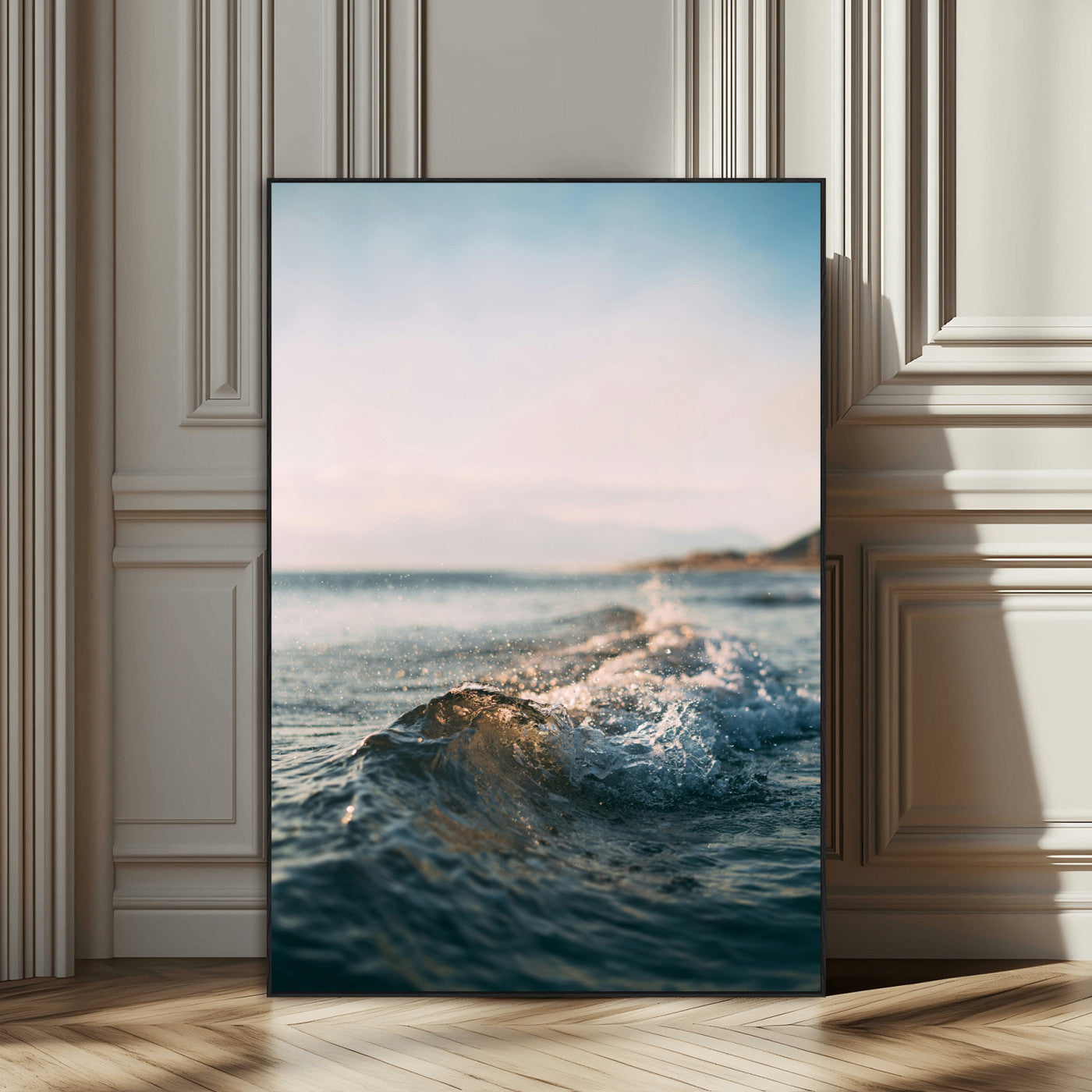 65283502-SEG-FC-51X34_Oversize_Oversize-Ocean Waves Wall Art Canvas Print, Framed Coastal Serenity Art Picture Print, Golden Hour Perfect Modern Coastal Decor Artwork