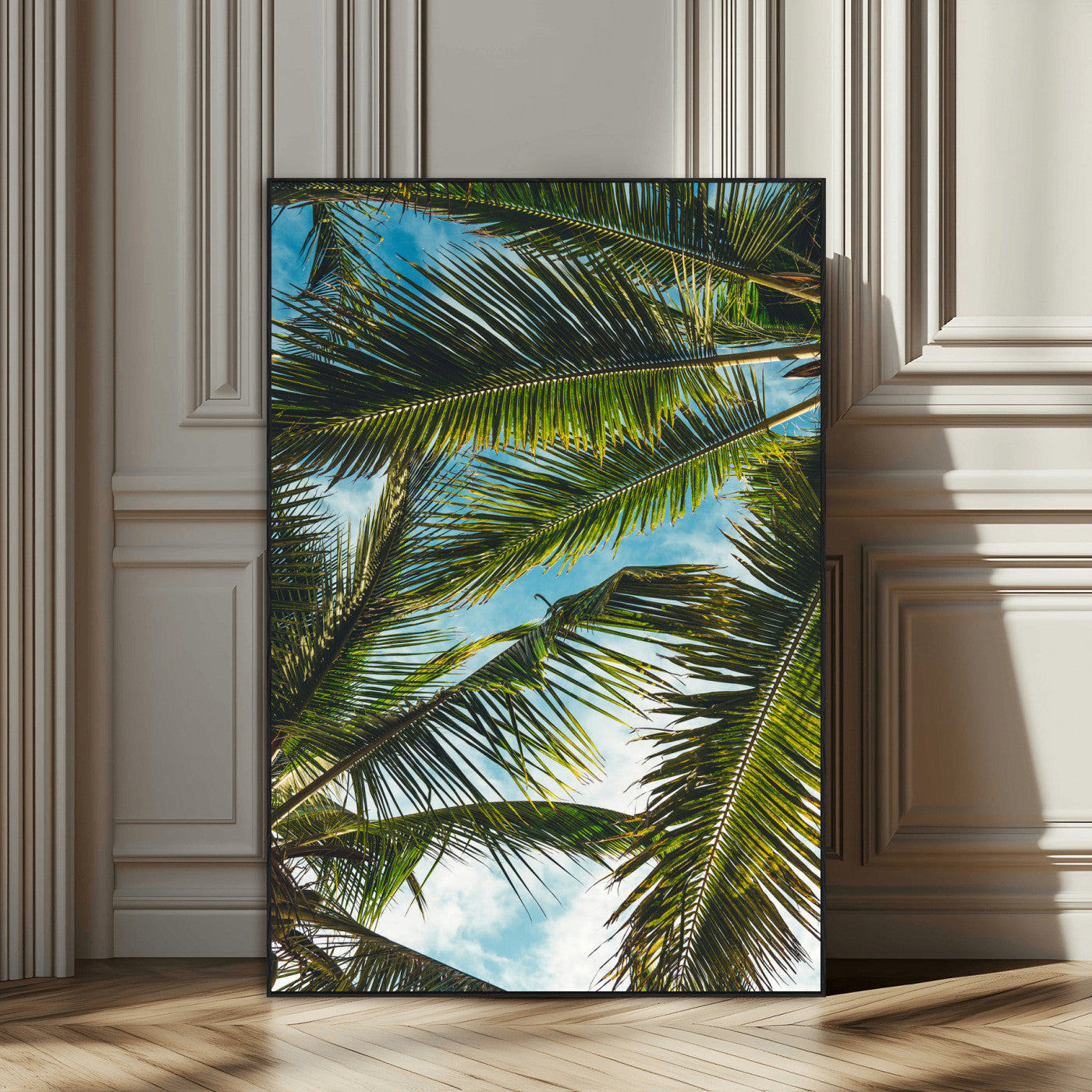 31086560-MGV-CV-24X36-Palm Leaves Wall Art Canvas Print, Framed Tropical Vibes Art Picture Print, Green Foliage Perfect Tropical Boho Decor Artwork