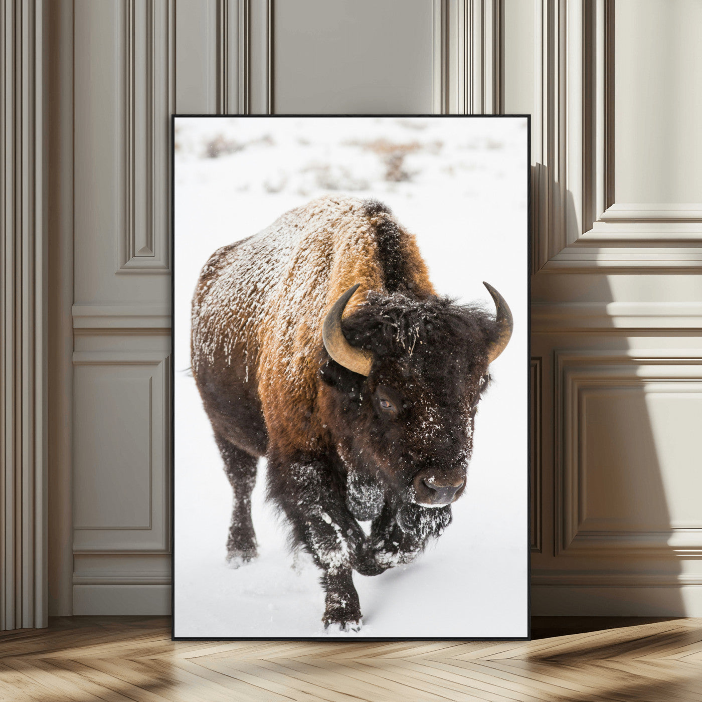 19448944-SEG-FC-51X34_Oversize_Oversize-Winter Wilderness Wall Art Canvas Print, Framed Brown Tones Art Picture Print, Nature Close-Up Perfect Rustic Lodge Decor Decor