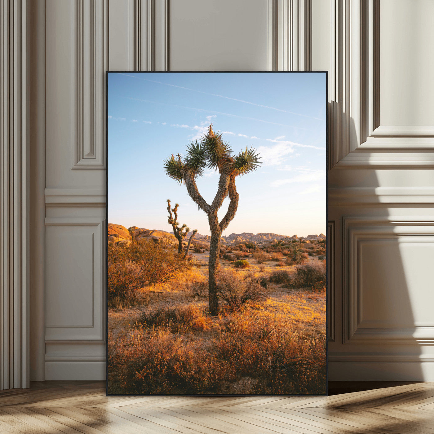 90776393-SEG-FC-51X34_Oversize_Oversize-Joshua Tree Wall Art Canvas Print, Framed Golden Hour Desert Art Picture Print, Sunset Glow Perfect Southwestern Boho Decor