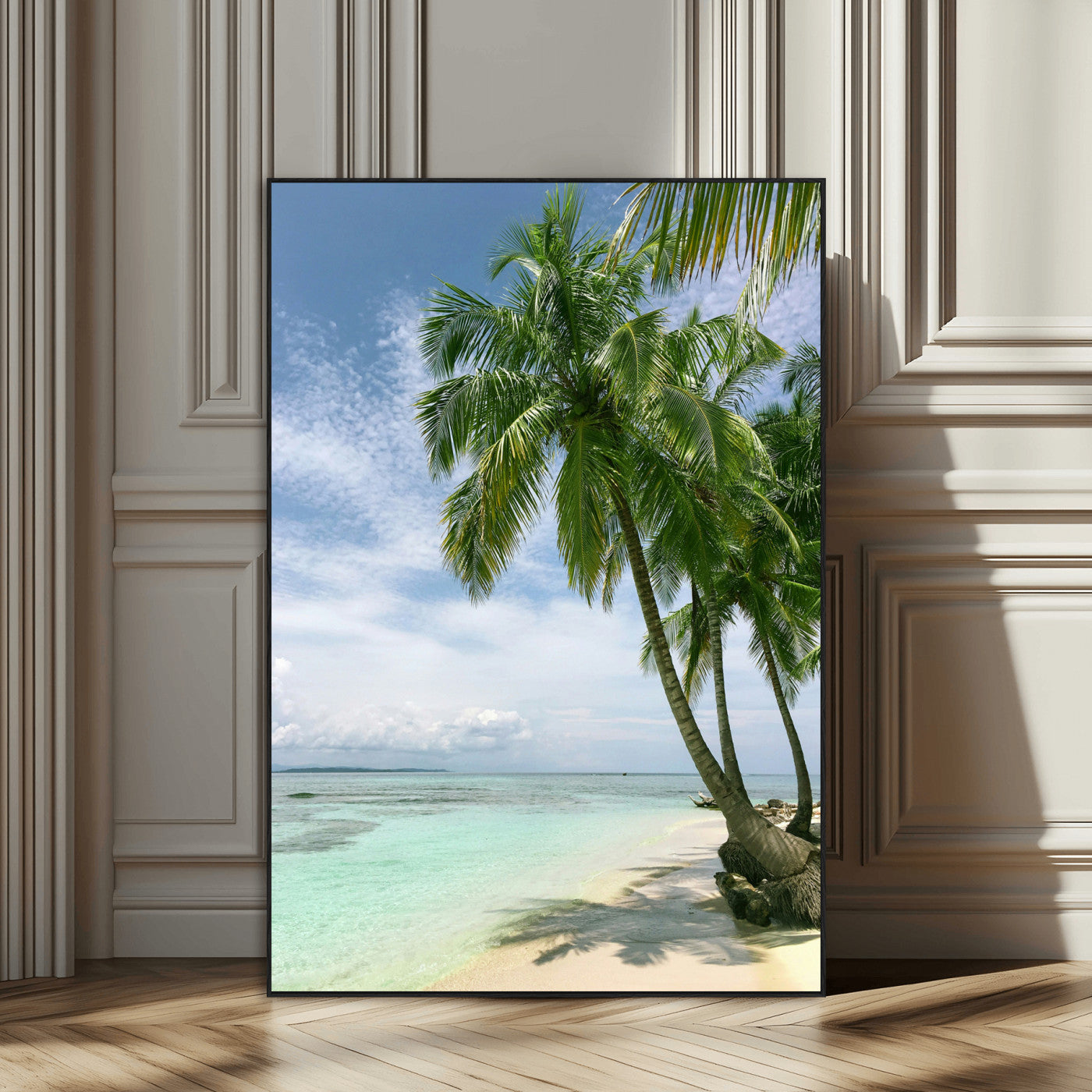 80489589-SEG-FC-51X34_Oversize_Oversize-Tropical Beach Palm Trees Canvas Print – Island Coastal Wall Art, Bright Ocean Horizon Photography for Bathroom, Lounge & Vacation